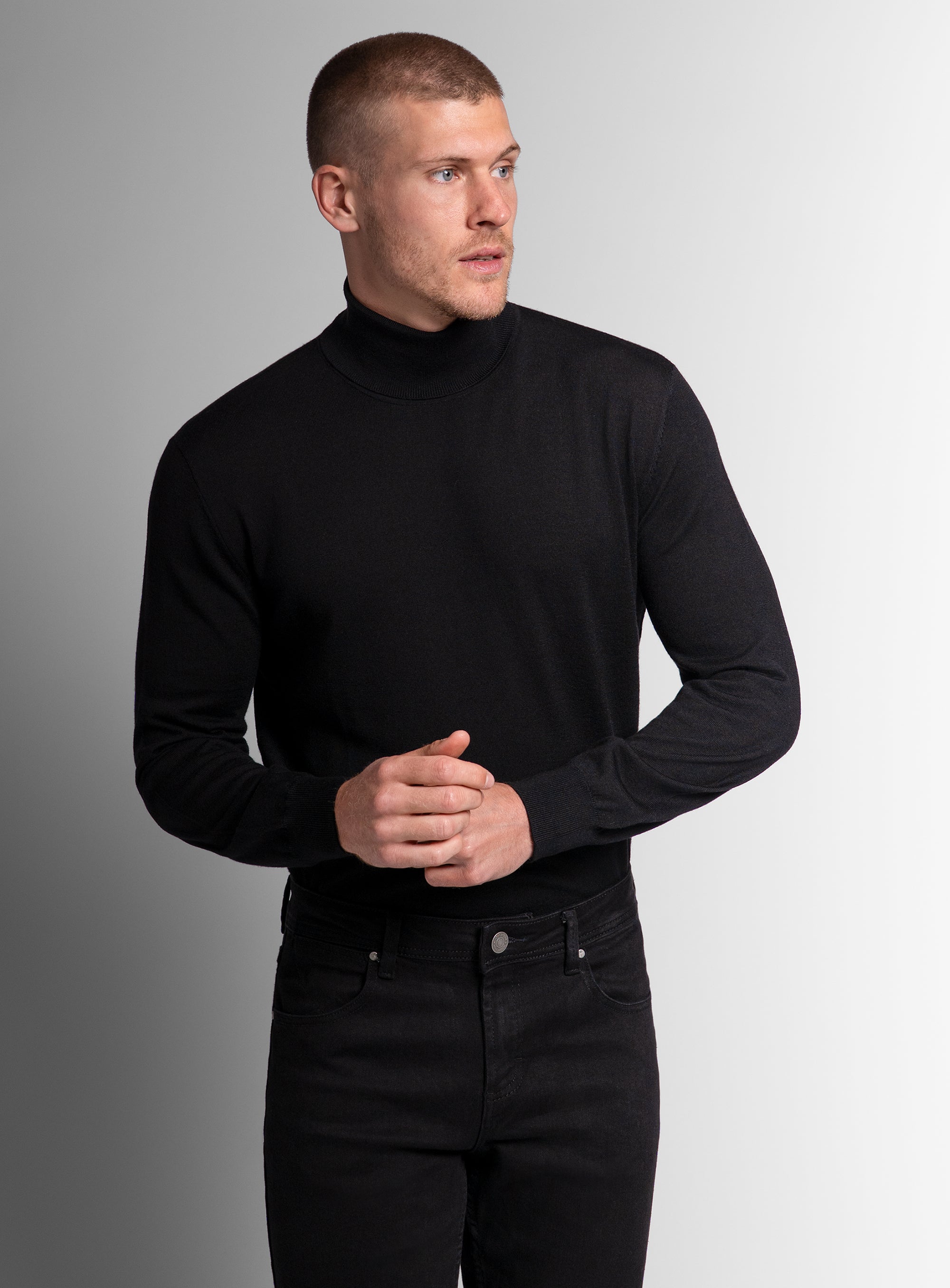 Merino Wool Black Turtleneck Knit