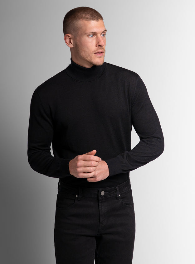 Merino Wool Black Turtleneck Knit