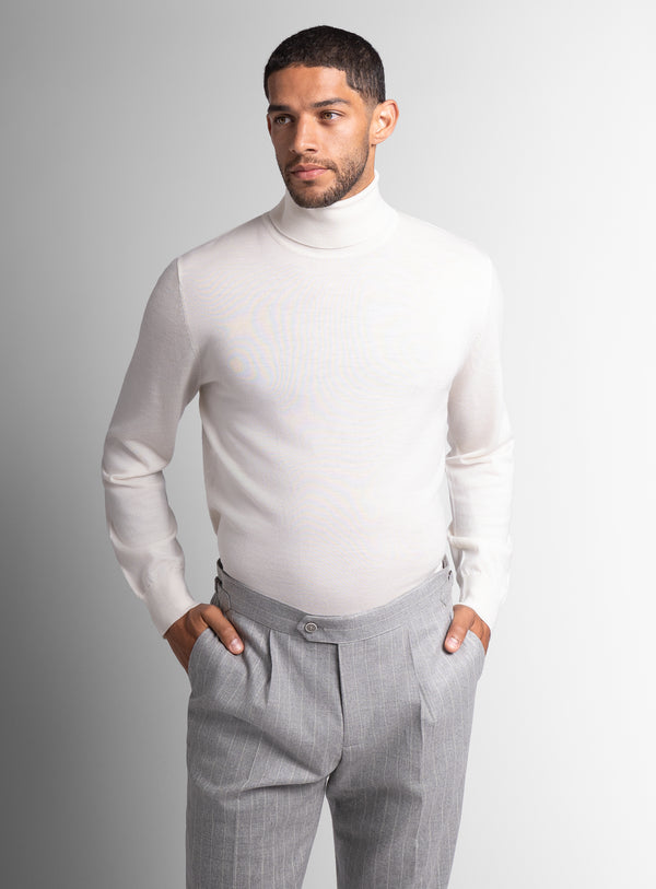 Merino Wool Cream Turtleneck Knit
