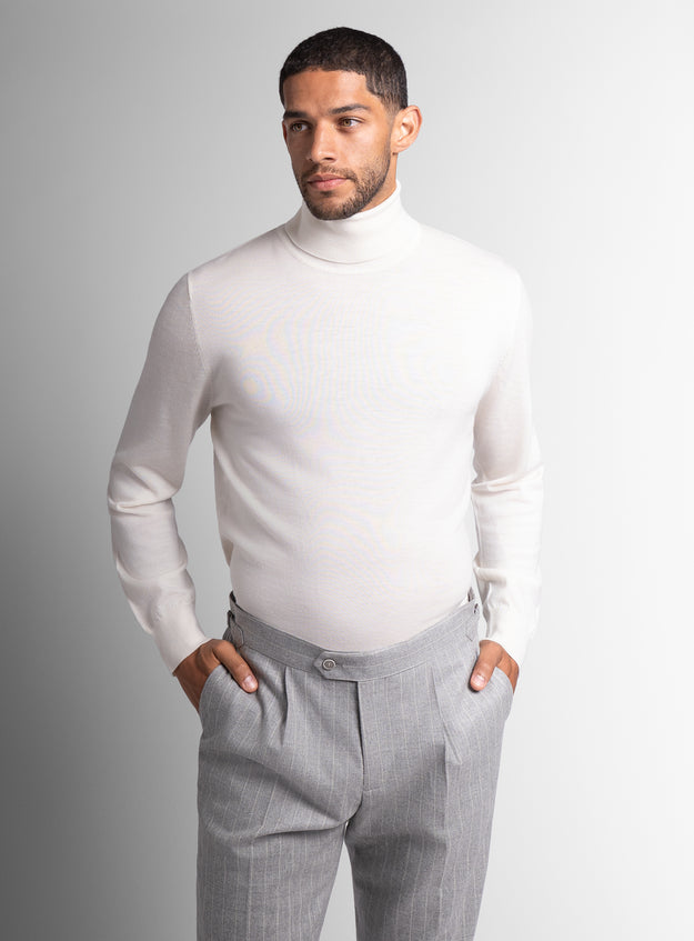Merino Wool Cream Turtleneck Knit
