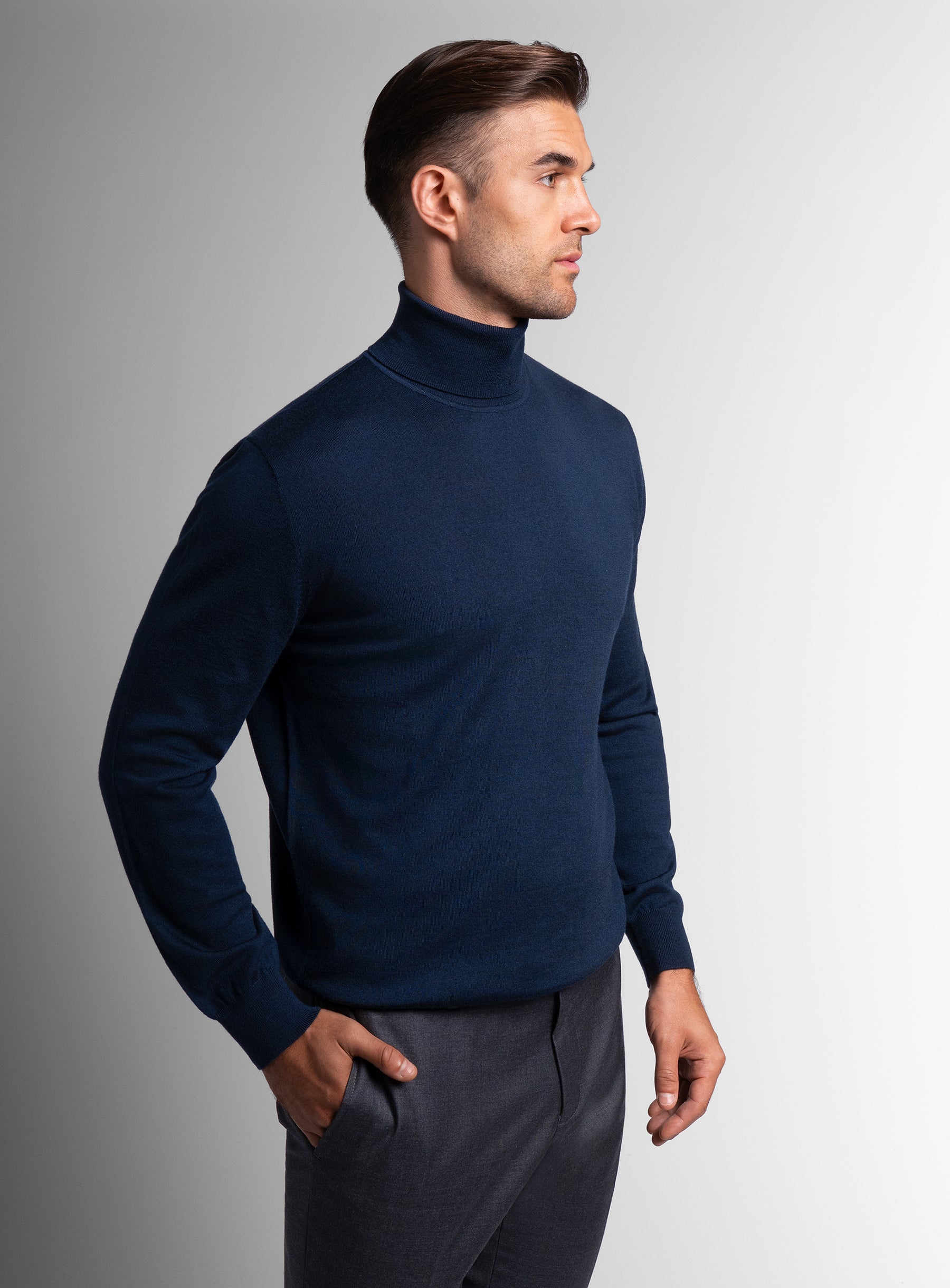Merino Wool Navy Turtleneck Knit