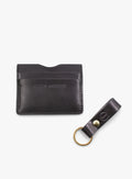 Black Leather Card Wallet & Keyfob Gift Set