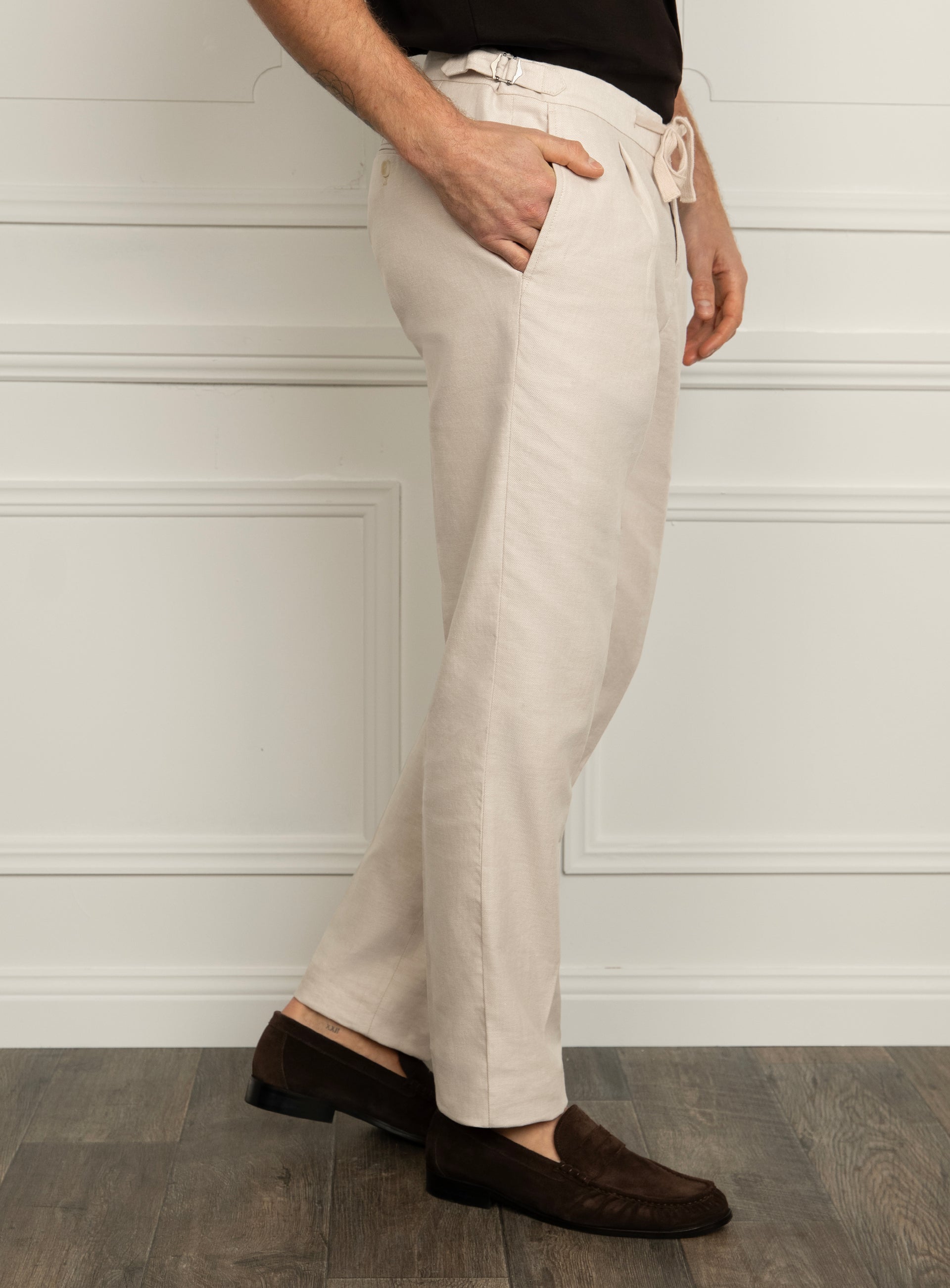 Barleti Drawstring Pleat Taupe Trousers