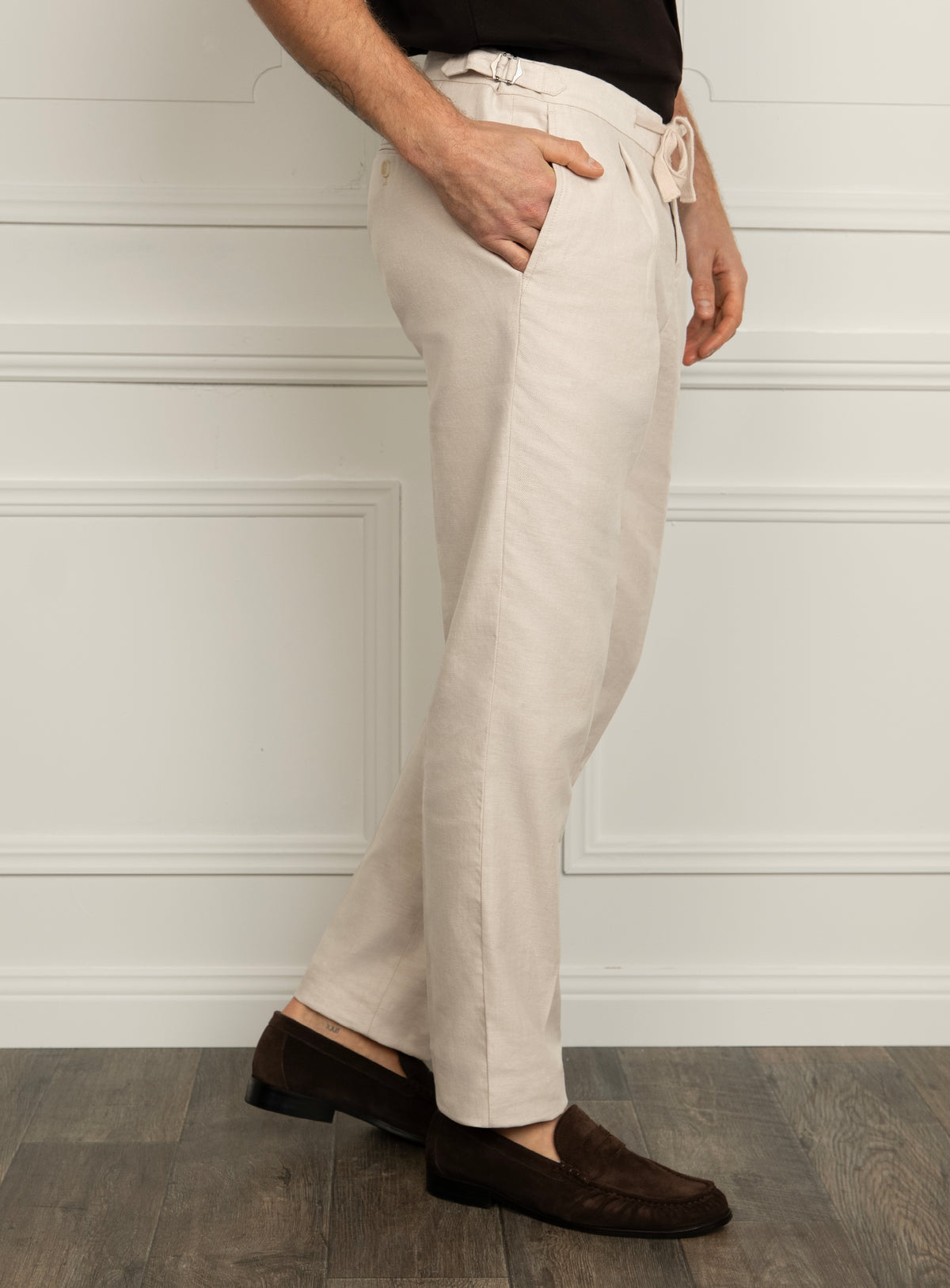 Barleti Drawstring Pleat Taupe Trousers