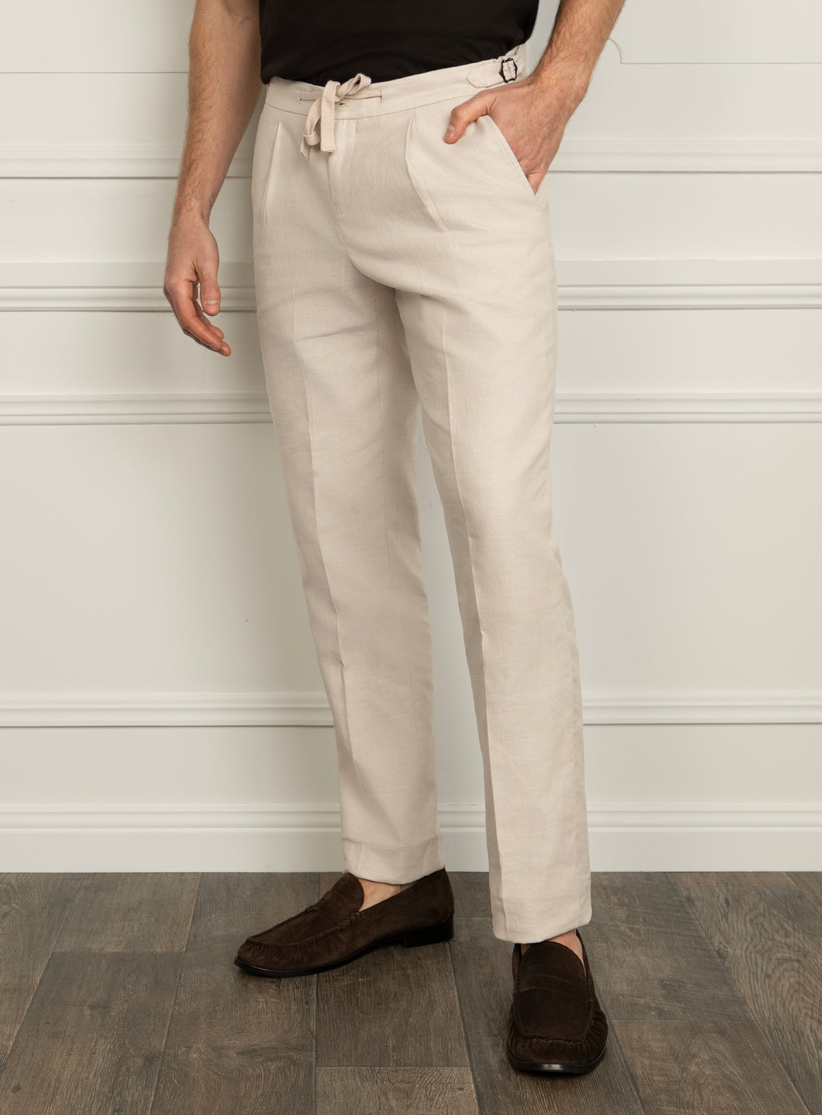 Barleti Drawstring Pleat Taupe Trousers