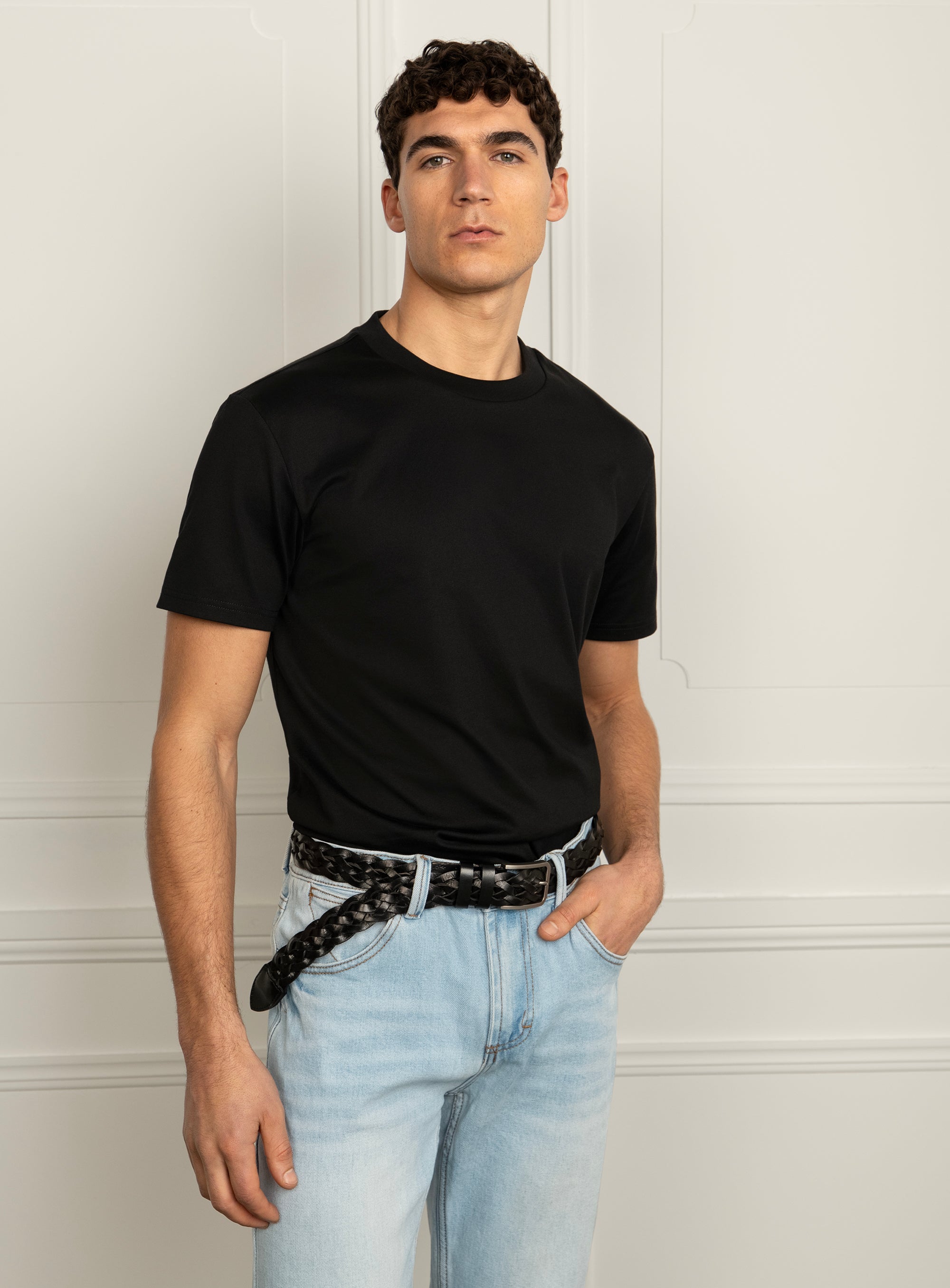 Girolamo Mercerised Cotton Black T-Shirt