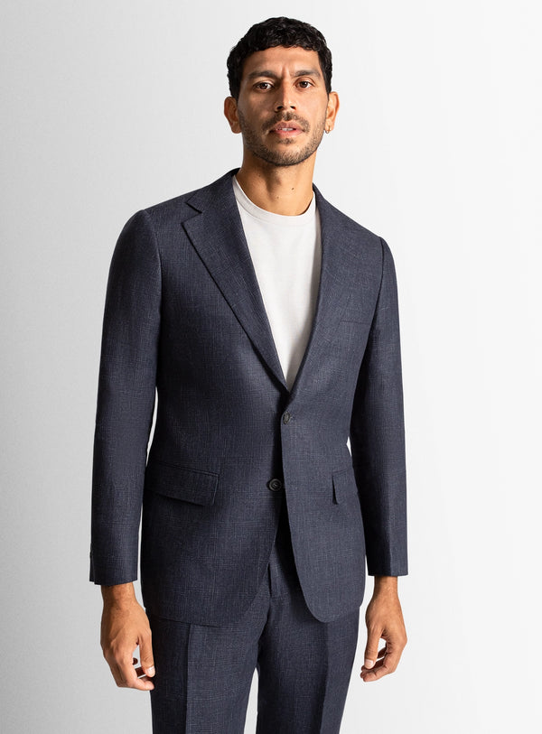 Vitale Linen Plaid Indigo Blue Jacket