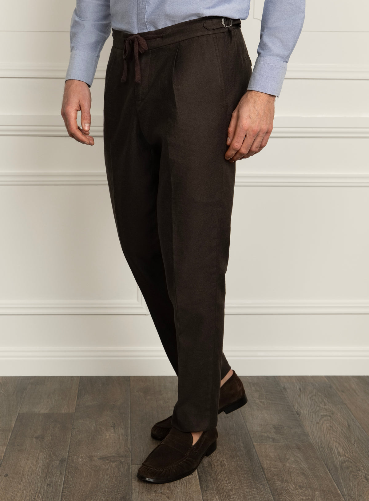 Barleti Drawstring Pleat Brown Trousers