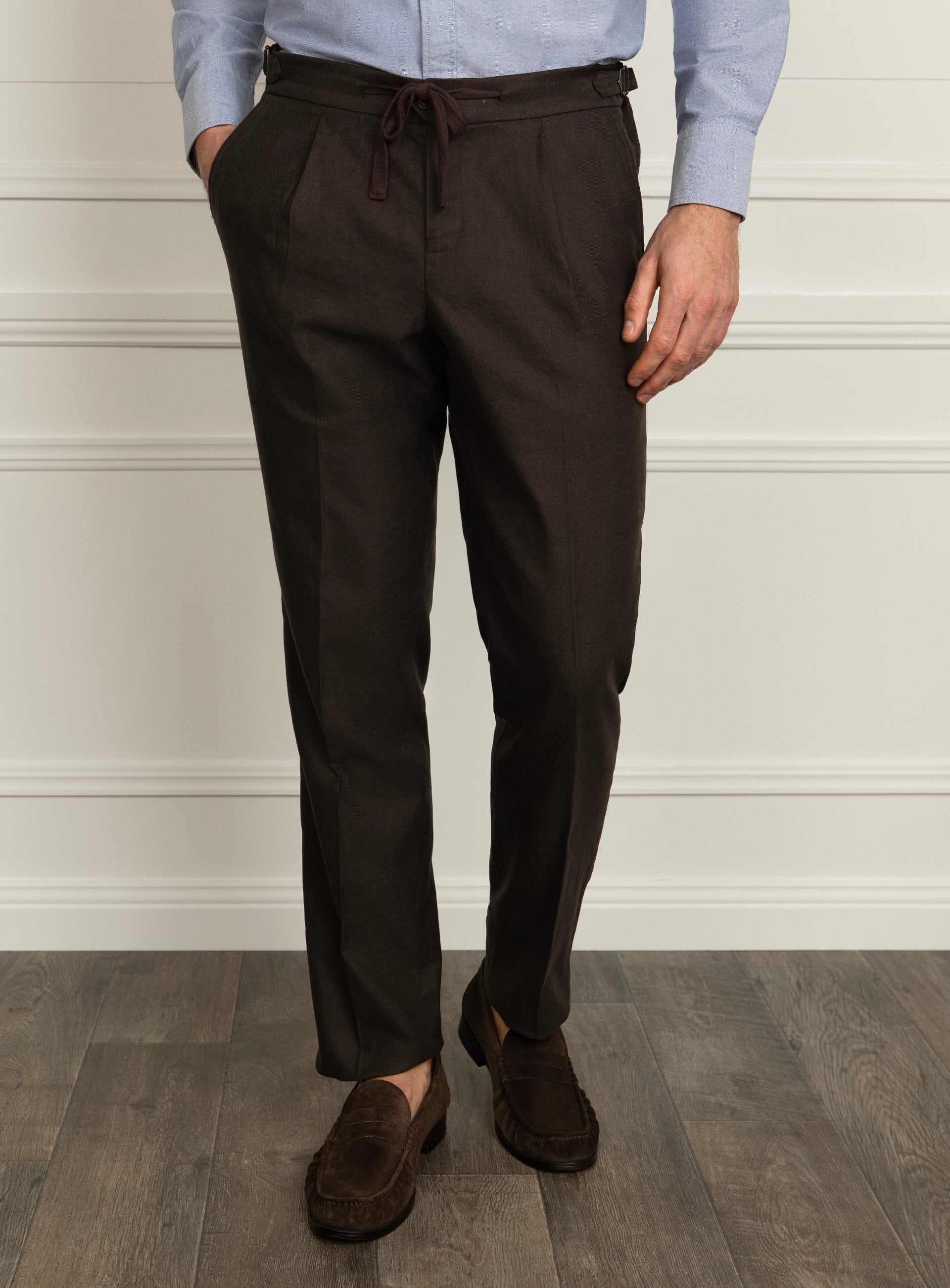 Barleti Drawstring Pleat Brown Trousers