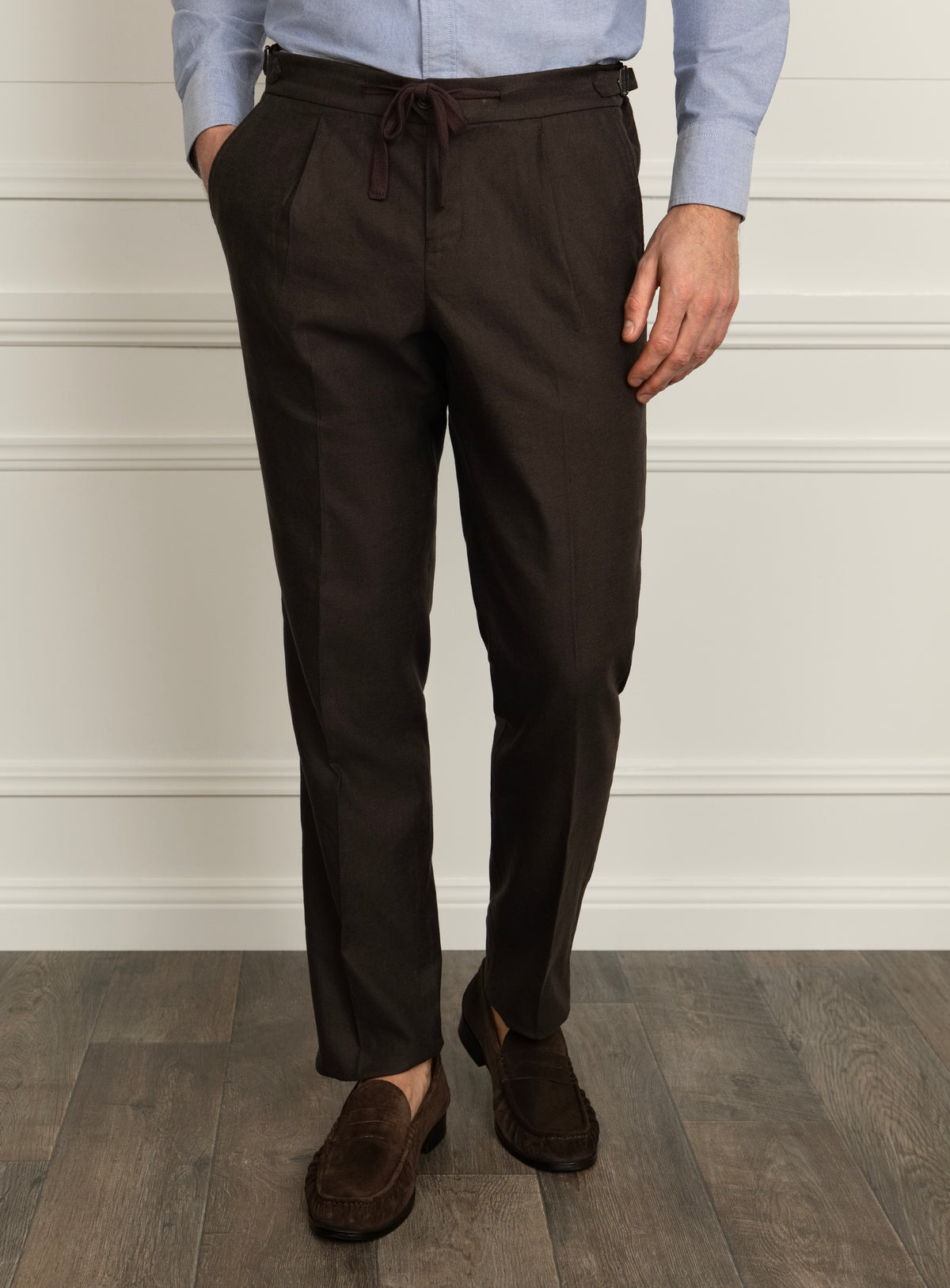 Barleti Drawstring Pleat Brown Trousers