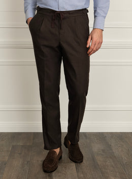 Barleti Drawstring Pleat Brown Trousers