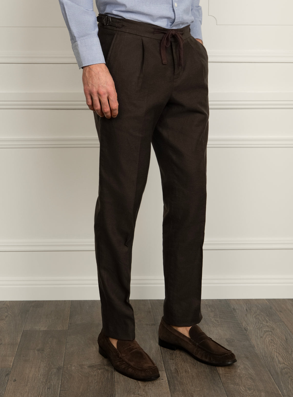Barleti Drawstring Pleat Brown Trousers
