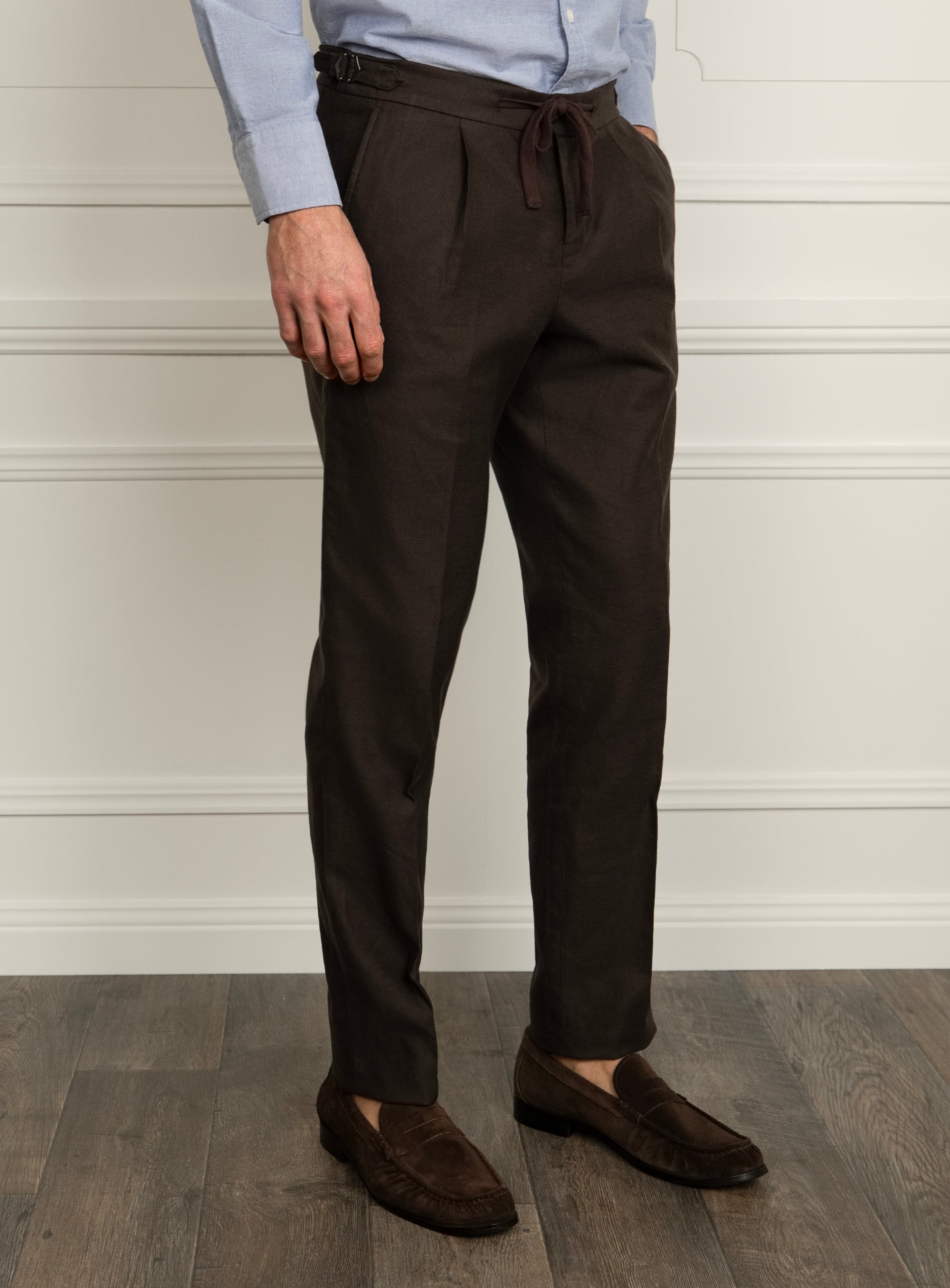Barleti Drawstring Pleat Brown Trousers