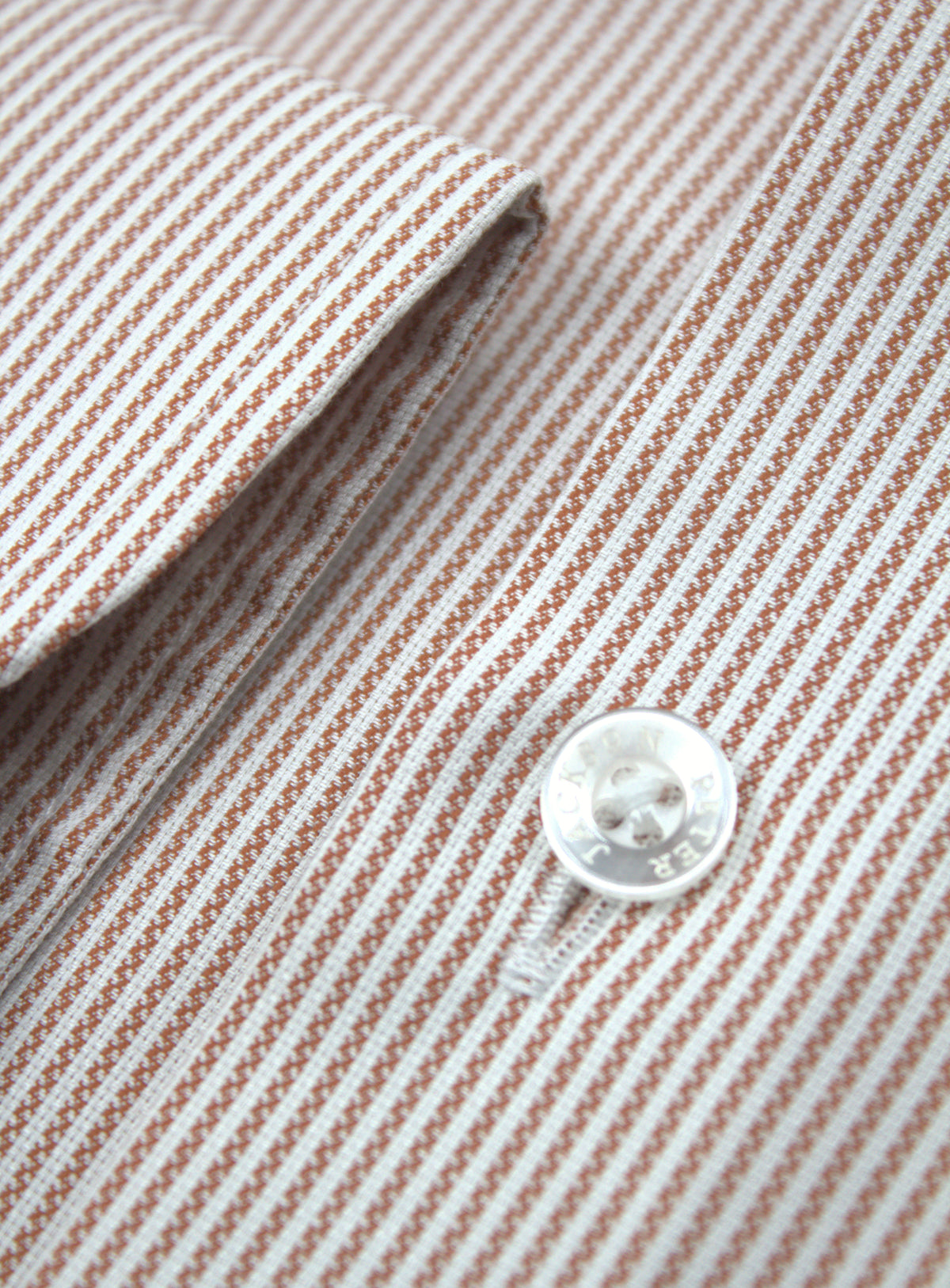 Milan burnt orange and white Oxford stripe shirt, sleeve placket and button detail