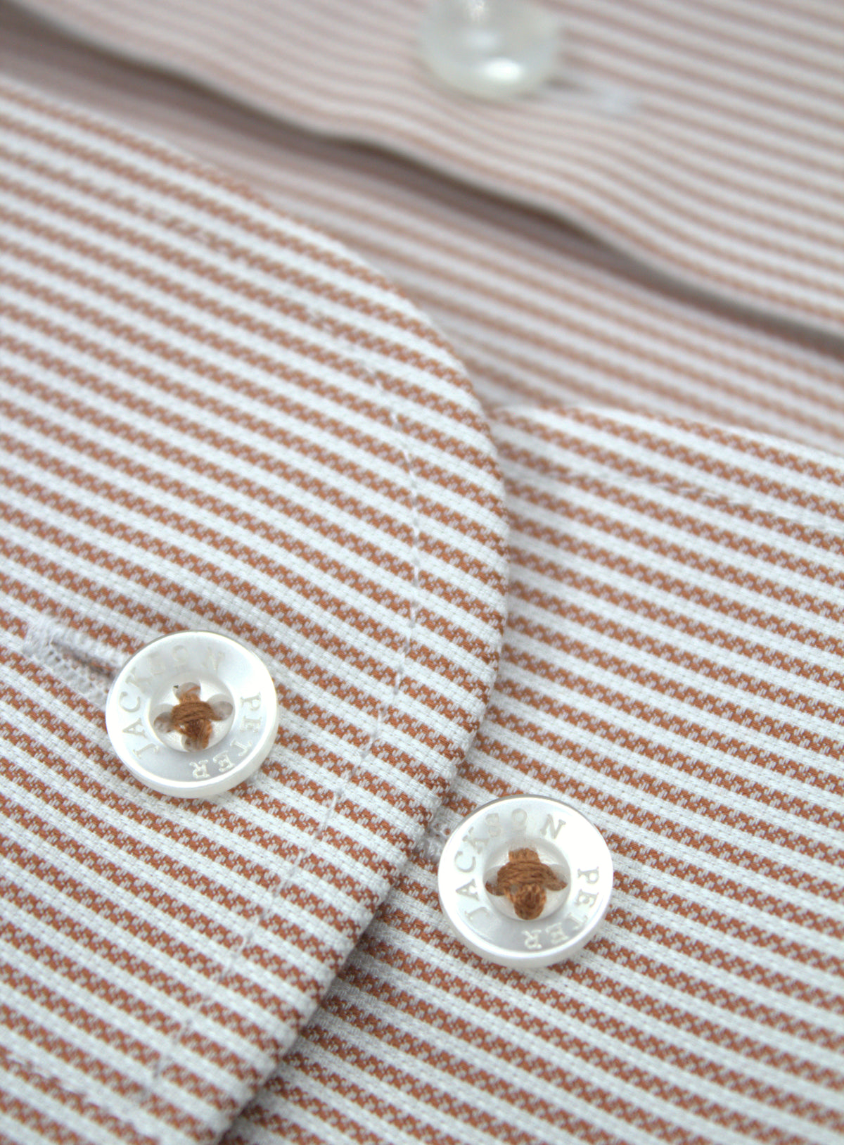 Milan burnt orange and white Oxford stripe shirt, rounded cuff and adjustable buttons