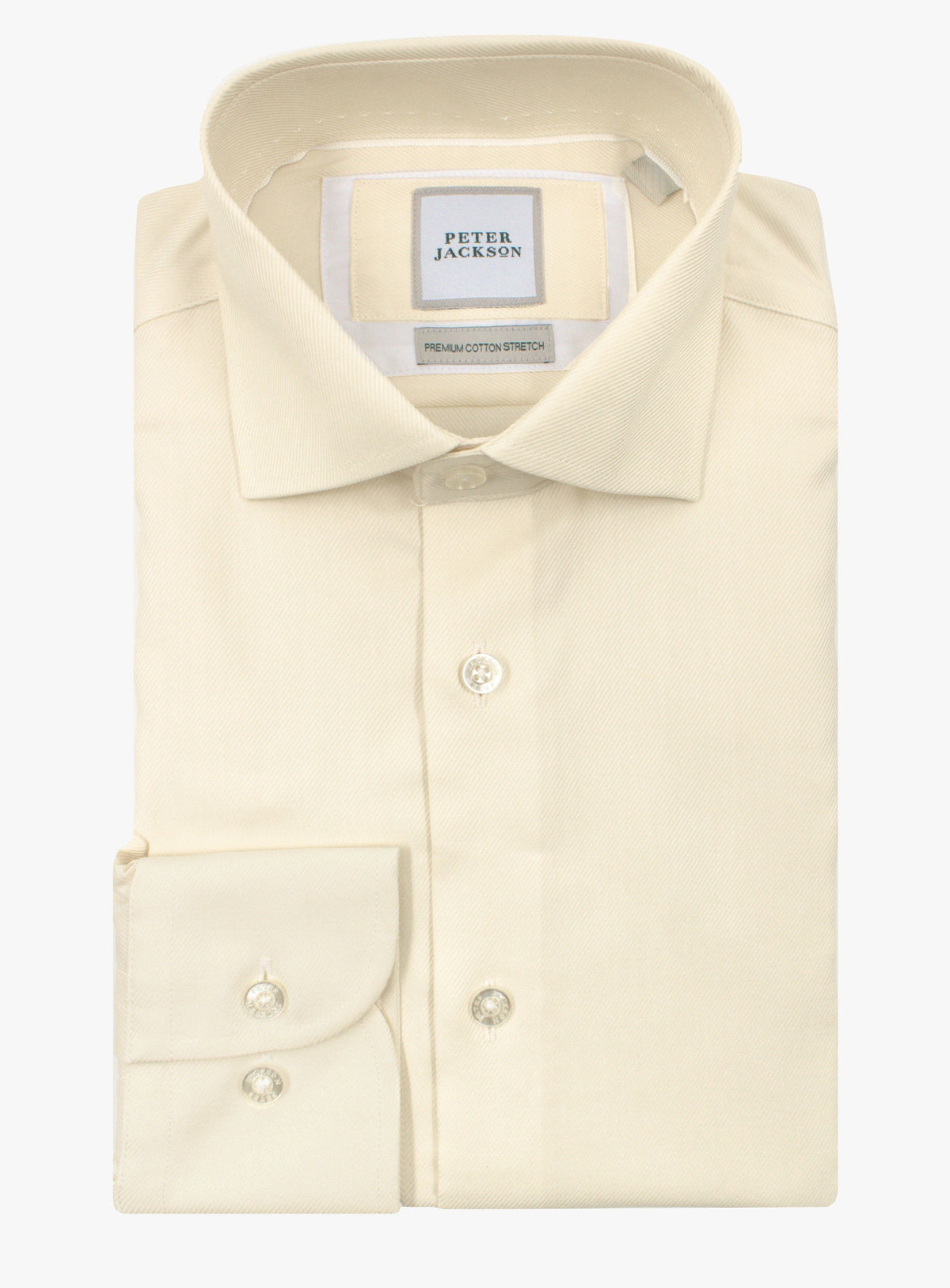 Milan Buttermilk Twill Shirt in pale yellow cotton stretch, front view