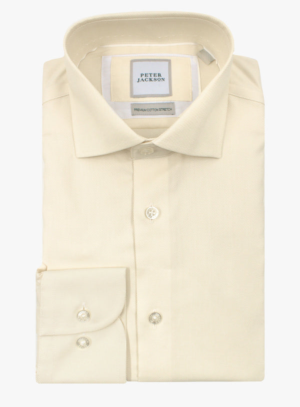 Milan Buttermilk Twill Shirt in pale yellow cotton stretch, front view