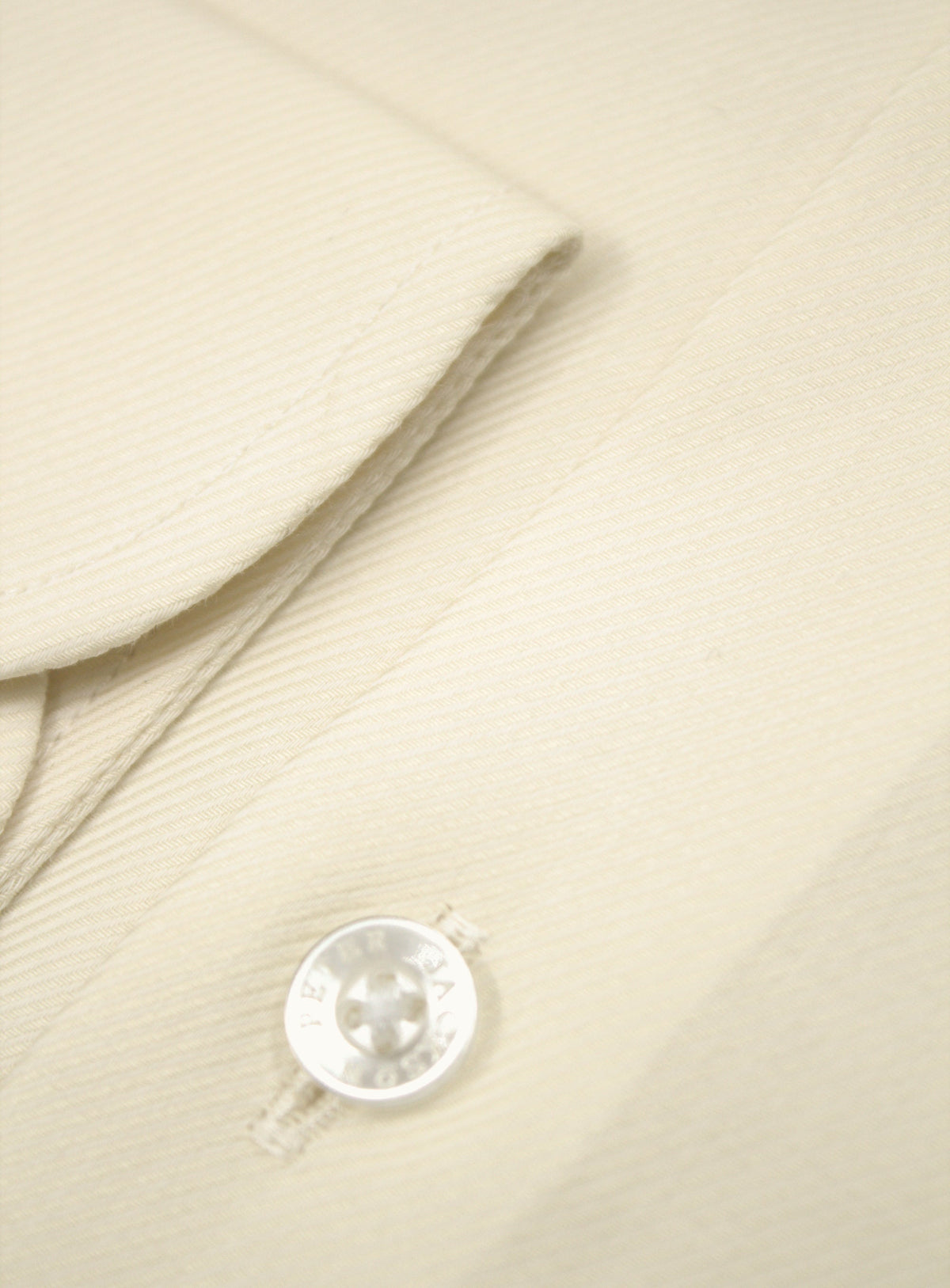 Rounded cuff edge and diagonal twill detail of the Milan Buttermilk Twill Shirt
