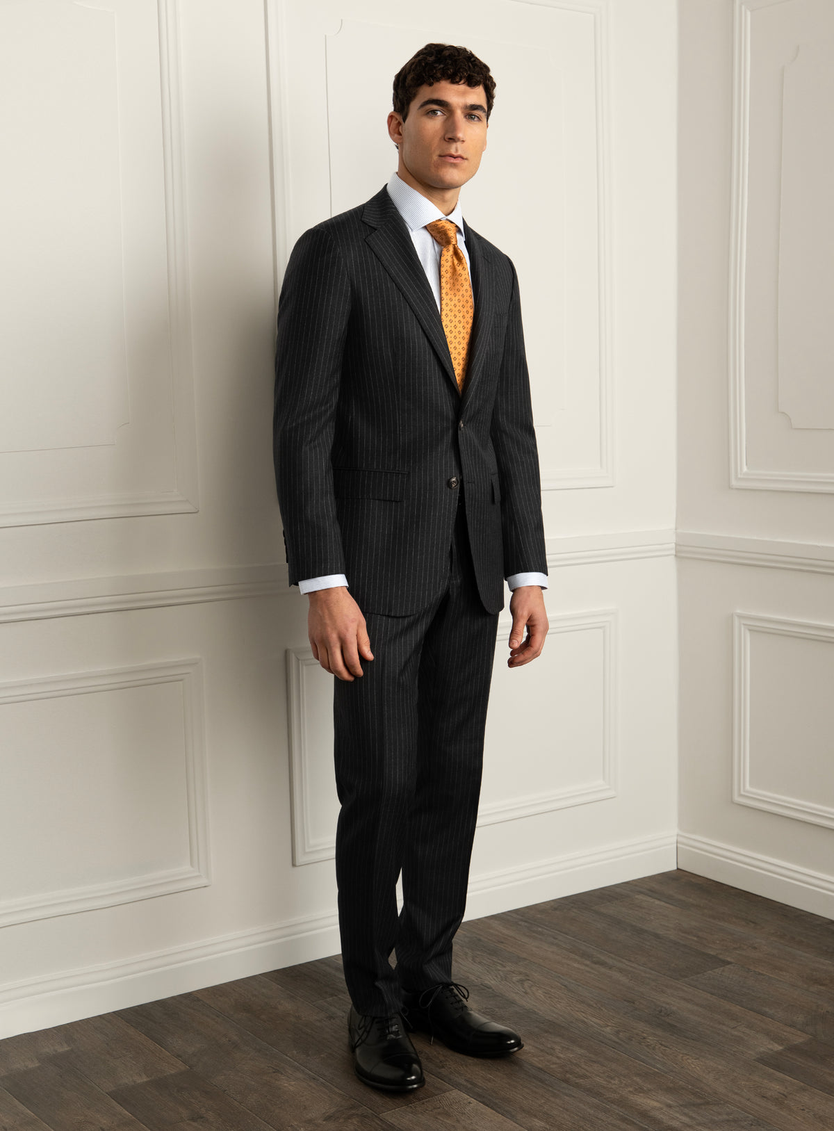 Pietro Pinstripe Charcoal Suit - Full-length model front view