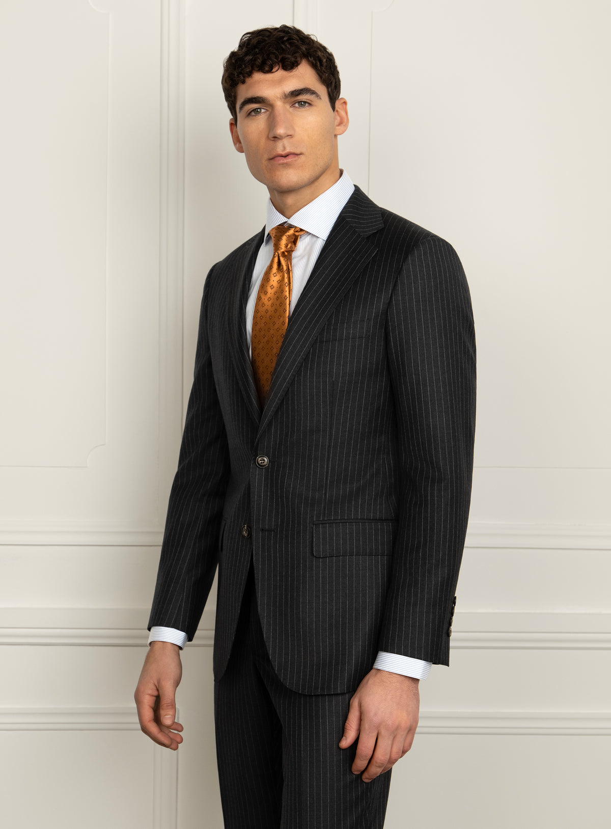 Pietro Pinstripe Charcoal Suit - Model front view