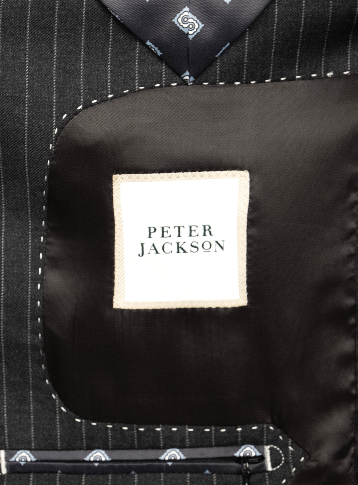 Pietro Pinstripe Charcoal Suit - Interior lining and label detail