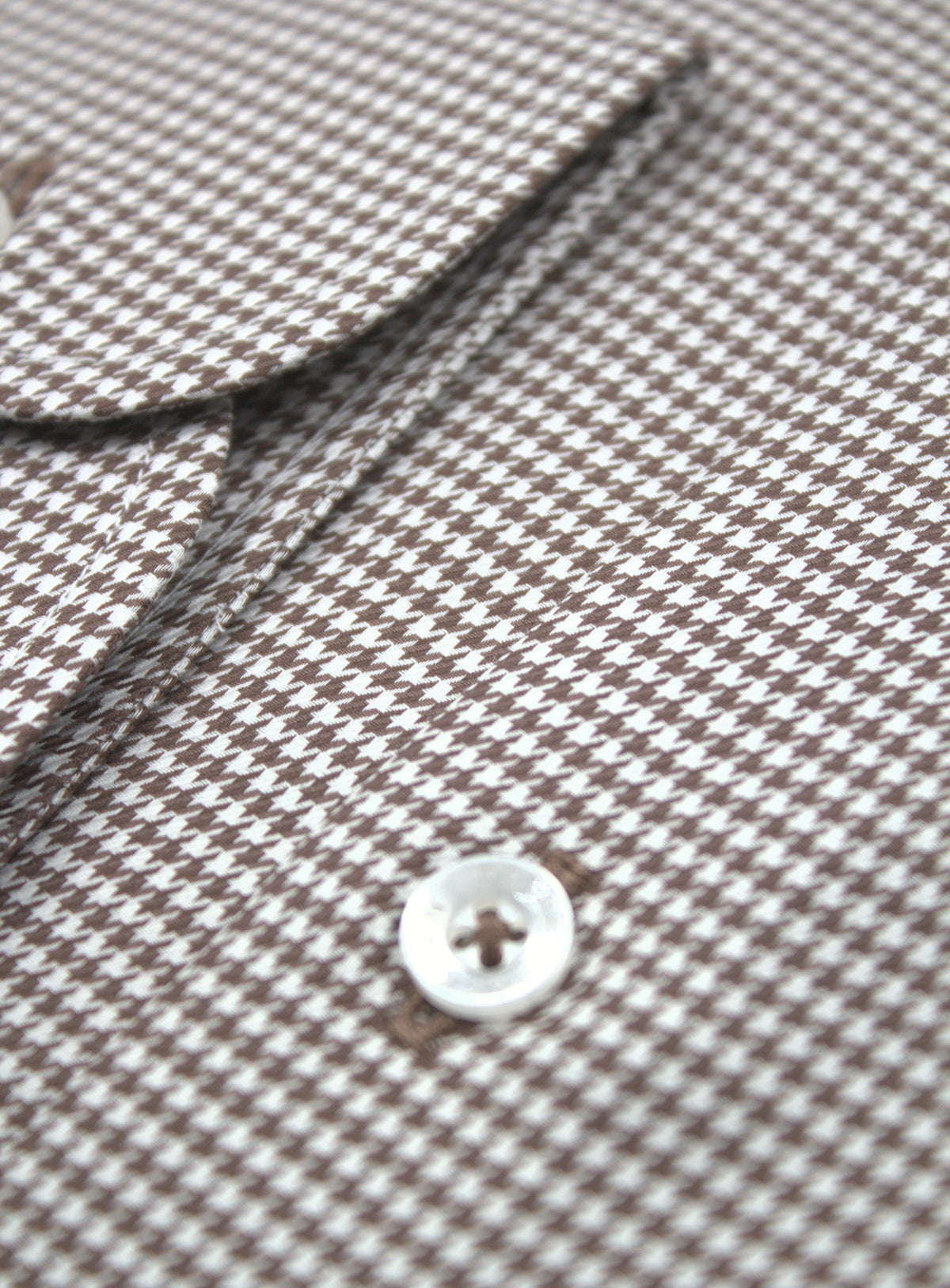 Milan chocolate brown and white houndstooth shirt, sleeve placket and button detail