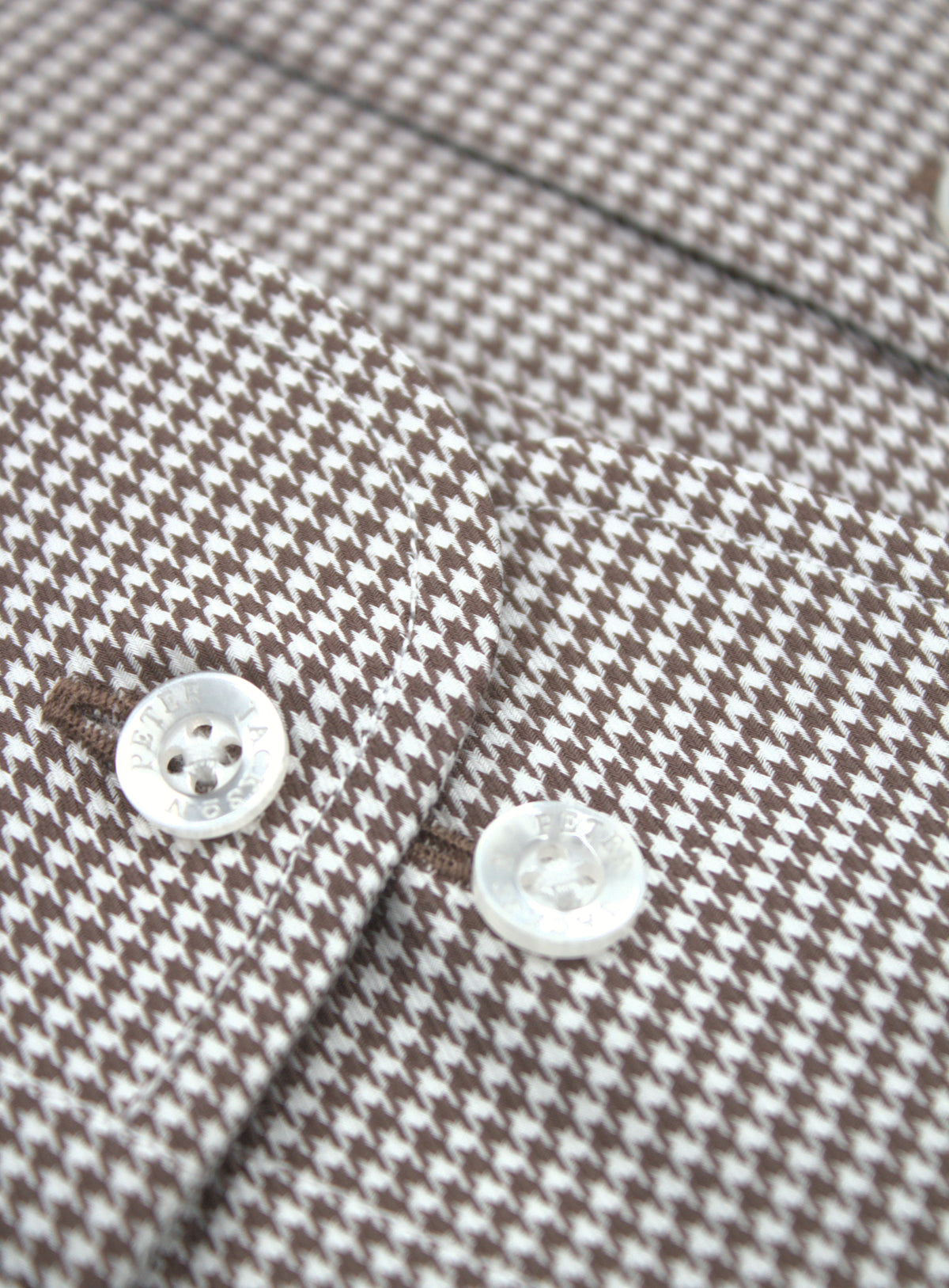 Milan chocolate brown and white houndstooth shirt, rounded cuff and adjustable buttons