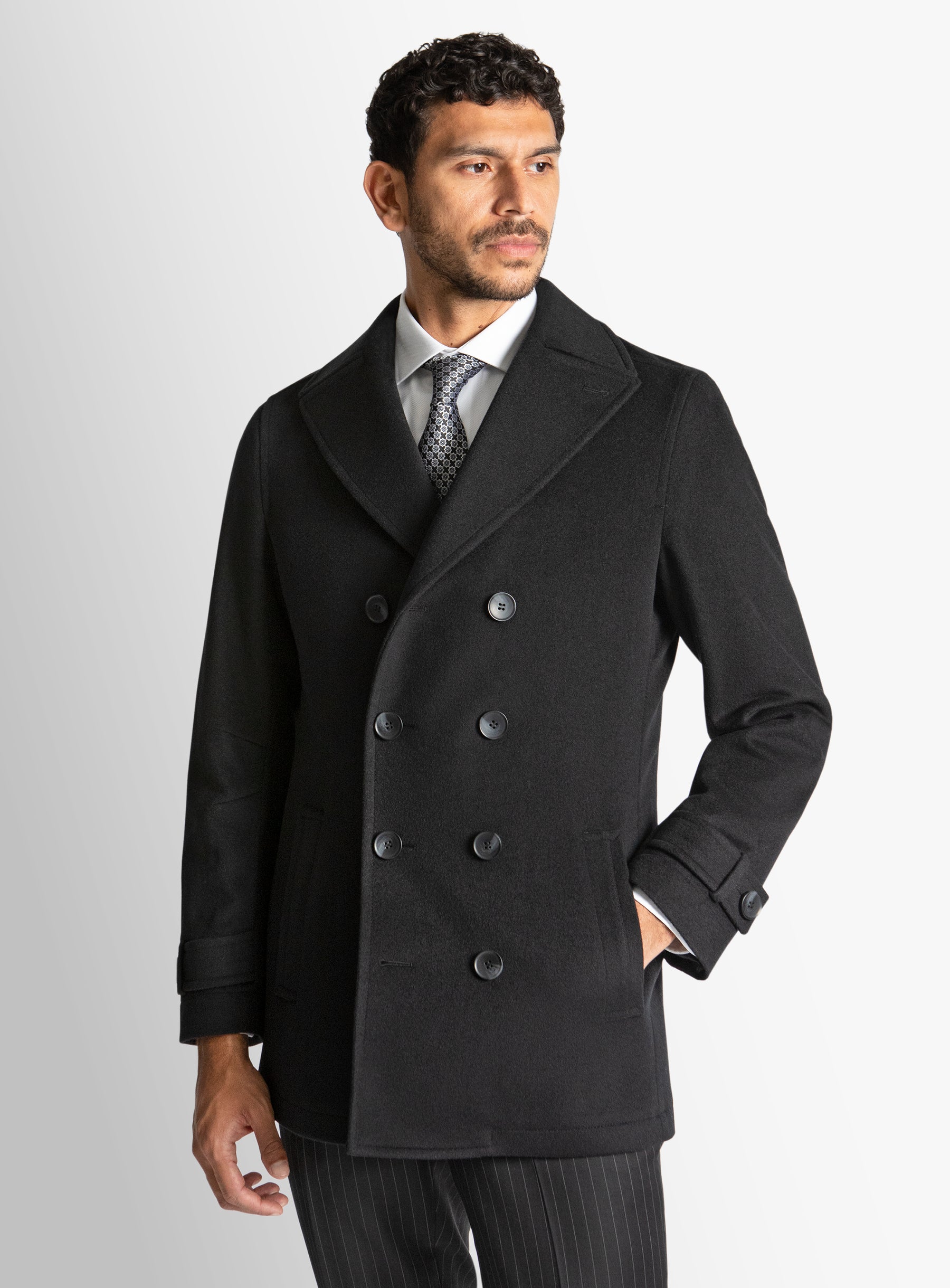 Bridge Black Wool/Cashmere Peacoat