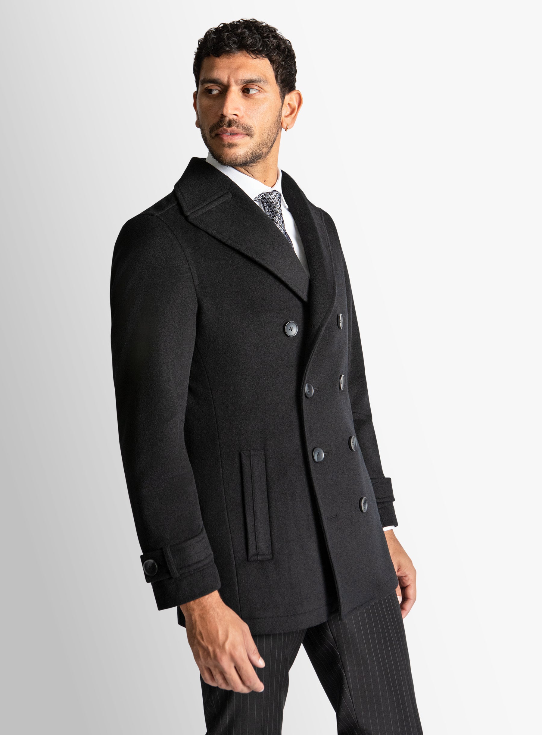 Bridge Black Wool/Cashmere Peacoat