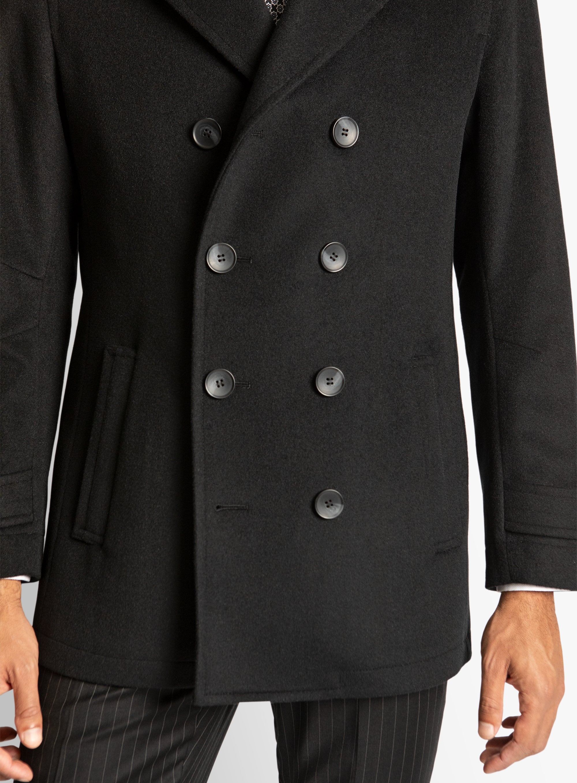 Bridge Black Wool/Cashmere Peacoat