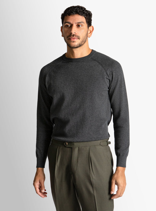 Charcoal Cotton Casual Crewneck Knit