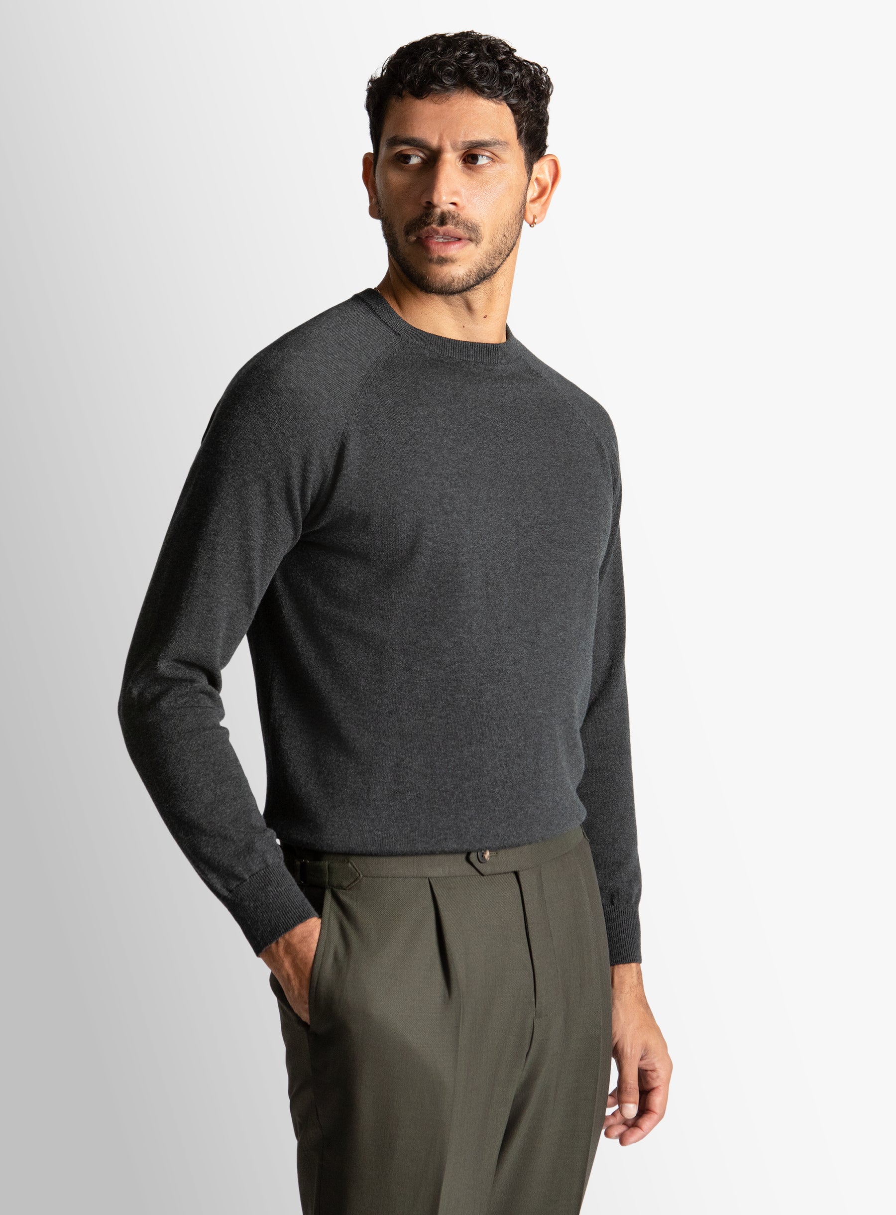 Charcoal Cotton Casual Crewneck Knit