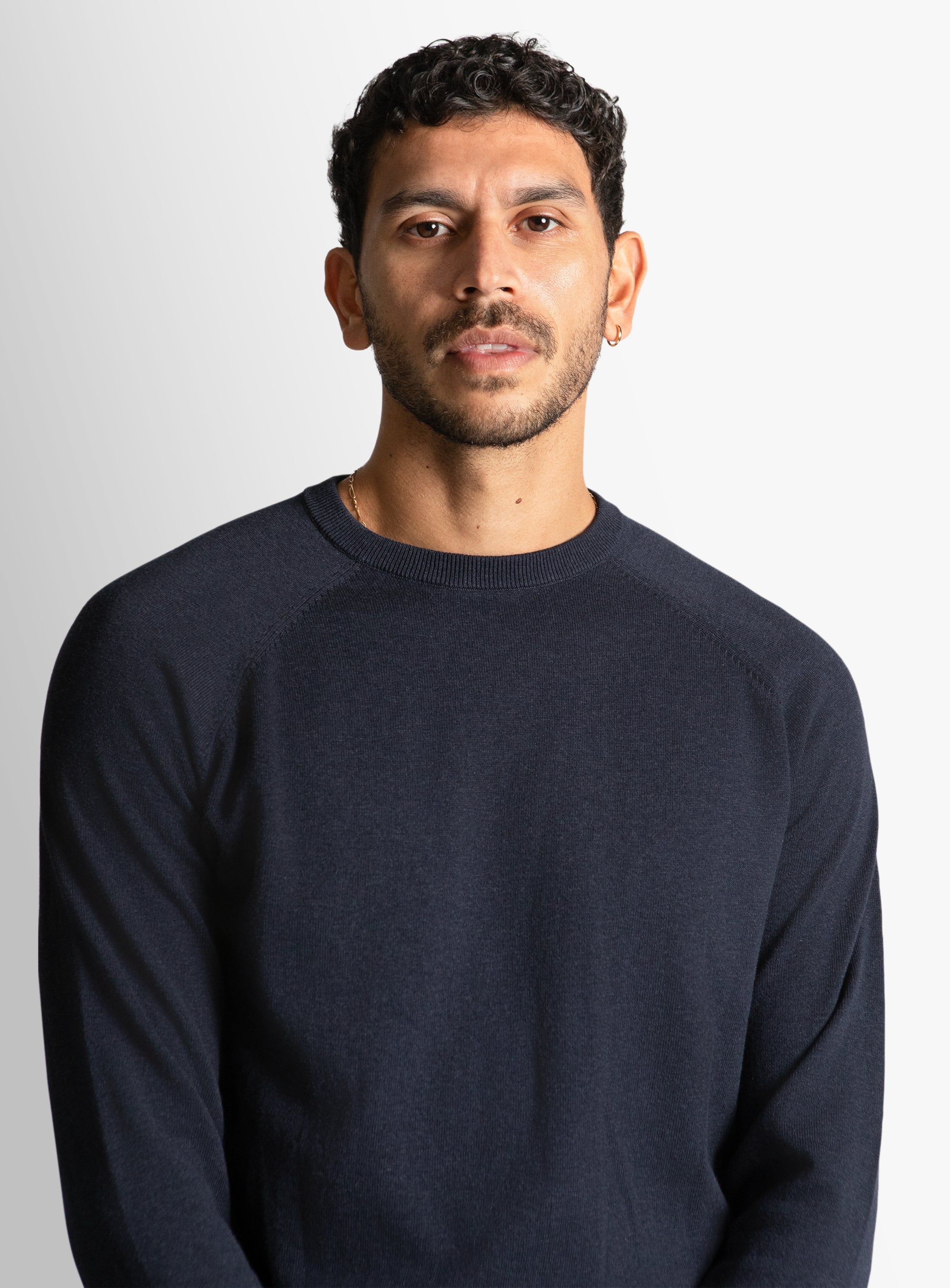 Navy Cotton Casual Crewneck Knit