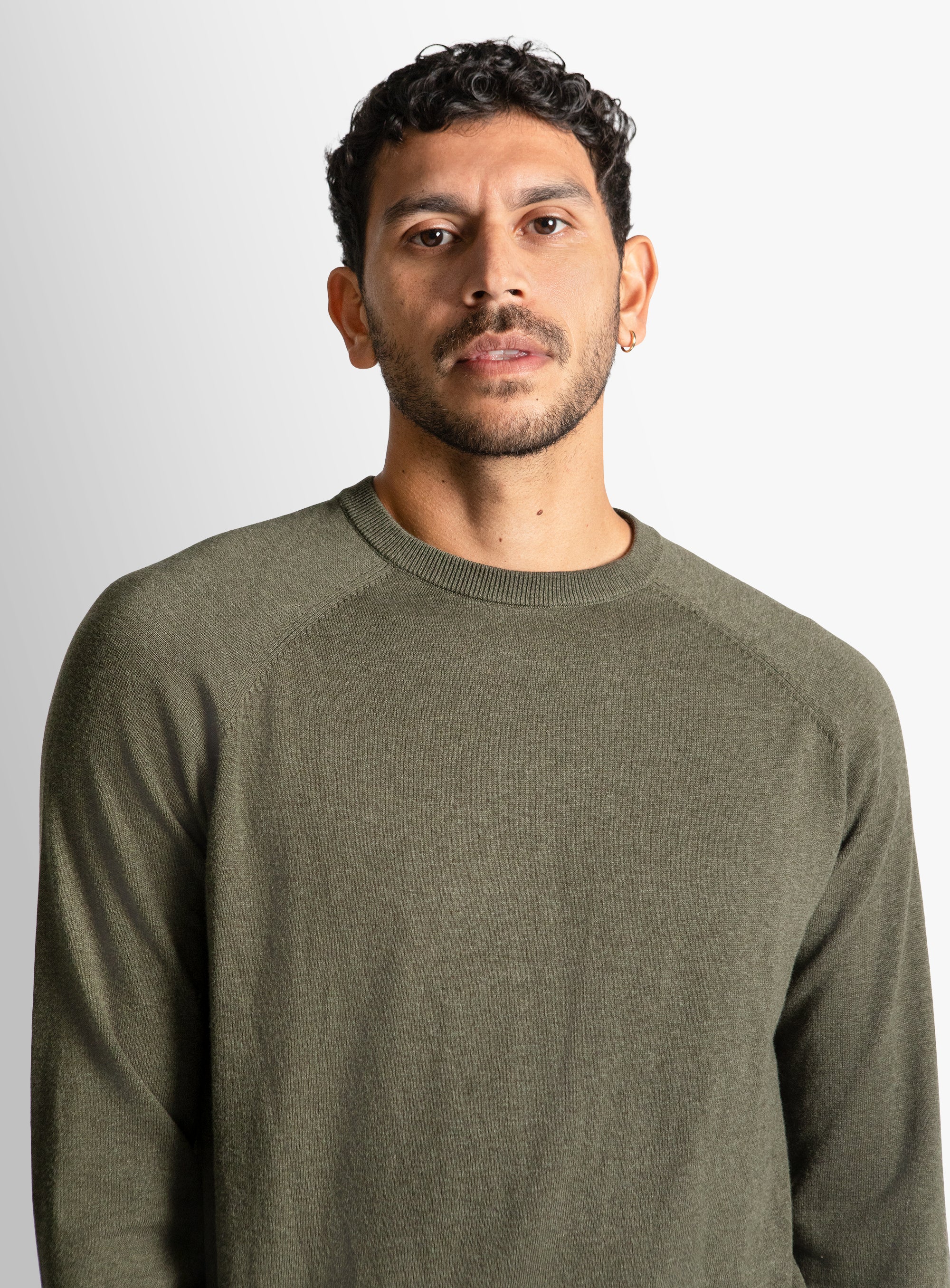 Olive Cotton Casual Crewneck Knit