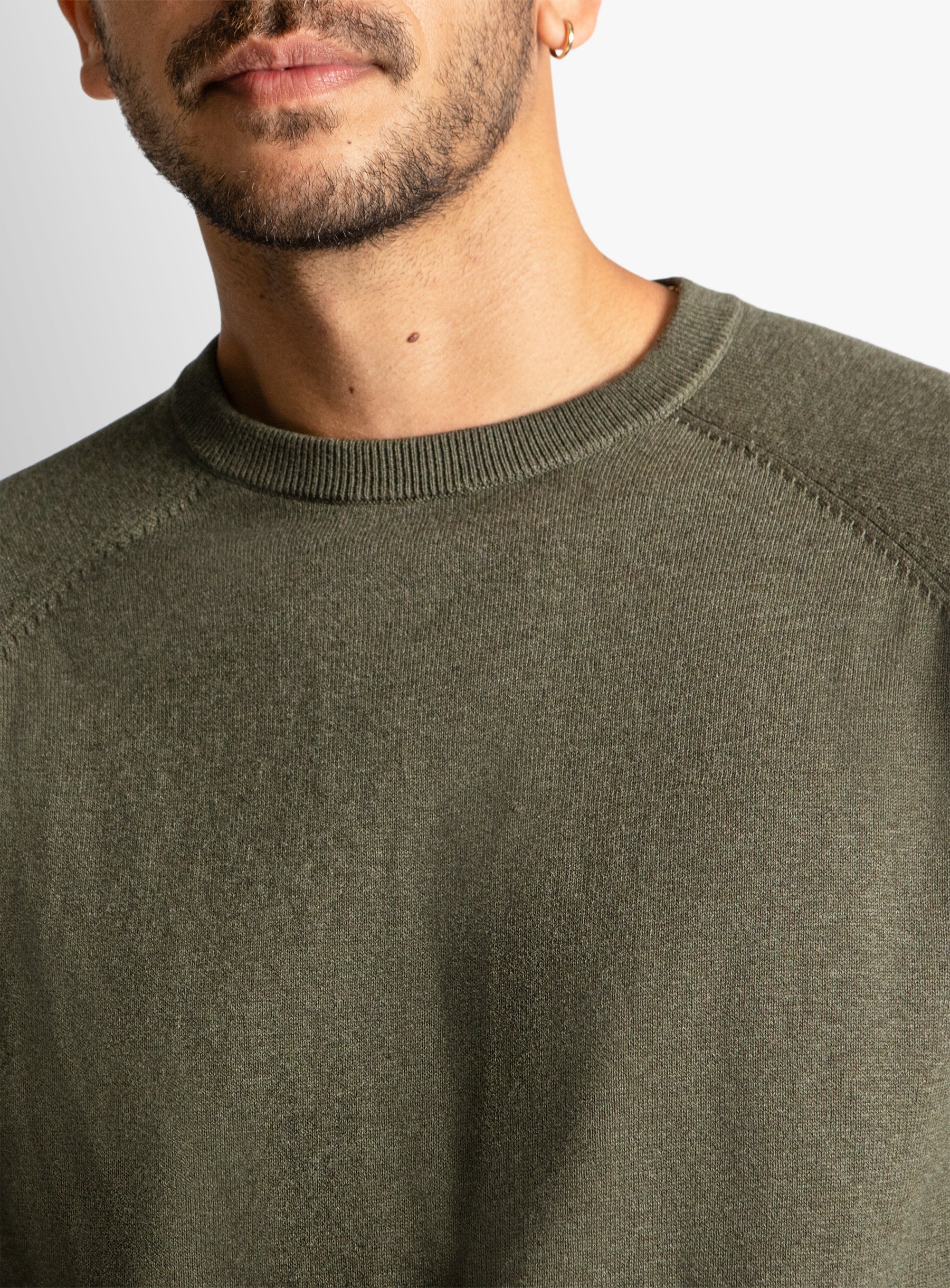Olive Cotton Casual Crewneck Knit