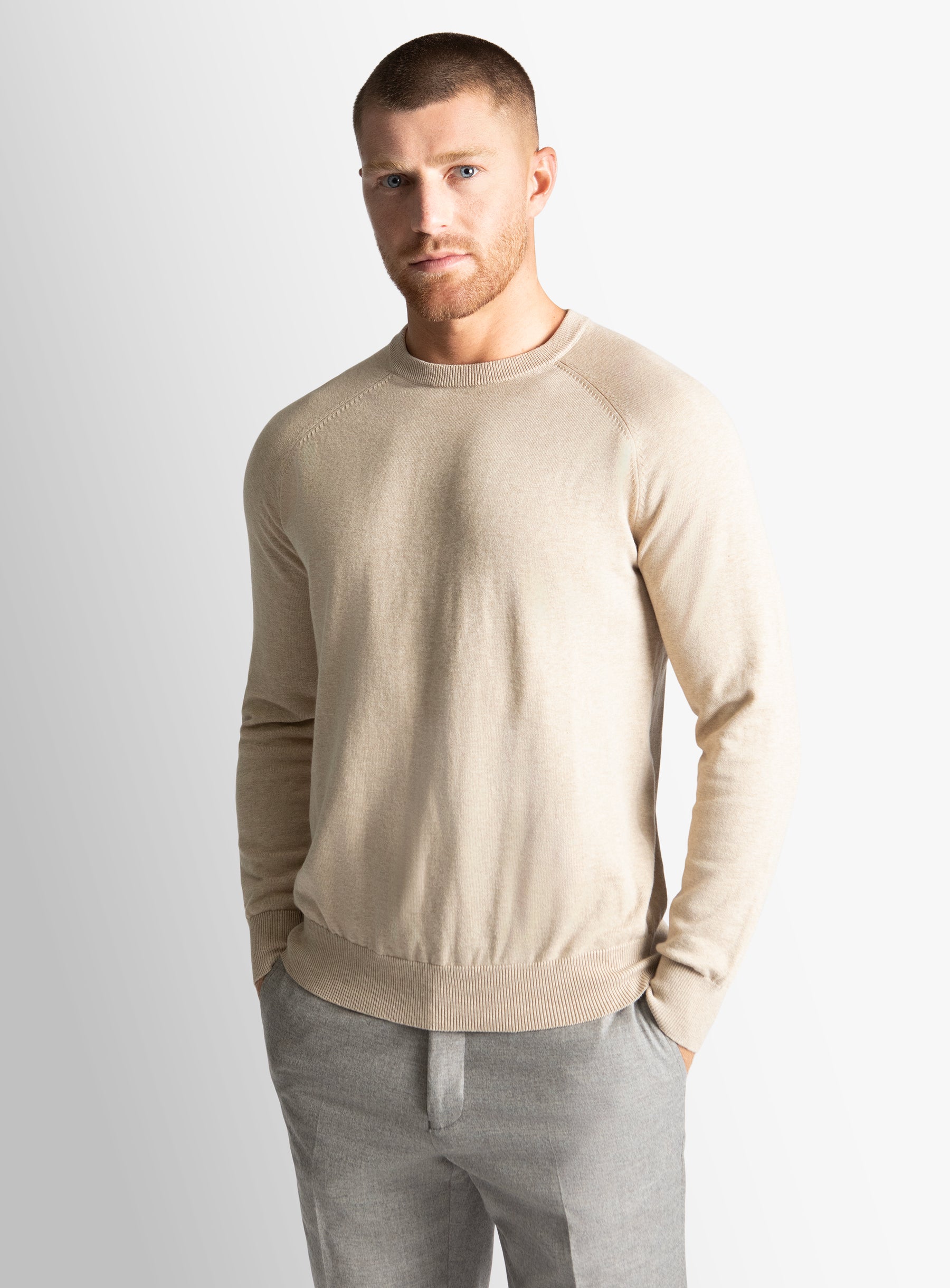 Taupe Cotton Casual Crewneck Knit