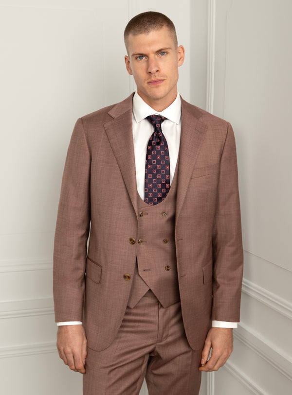 Stefano Sharkskin Dusty Pink Suit - Model straight front view styled with separate matching vest