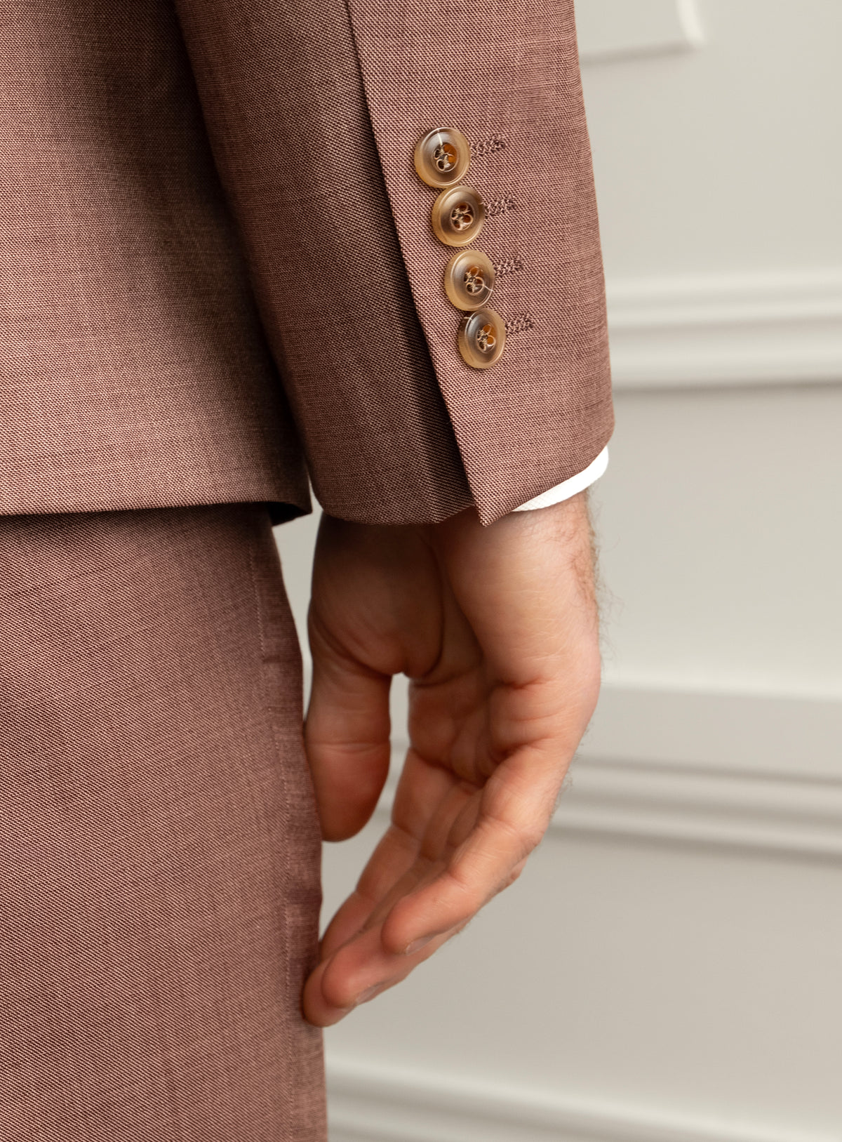 Stefano Sharkskin Dusty Pink Suit - Sleeve cuff detail