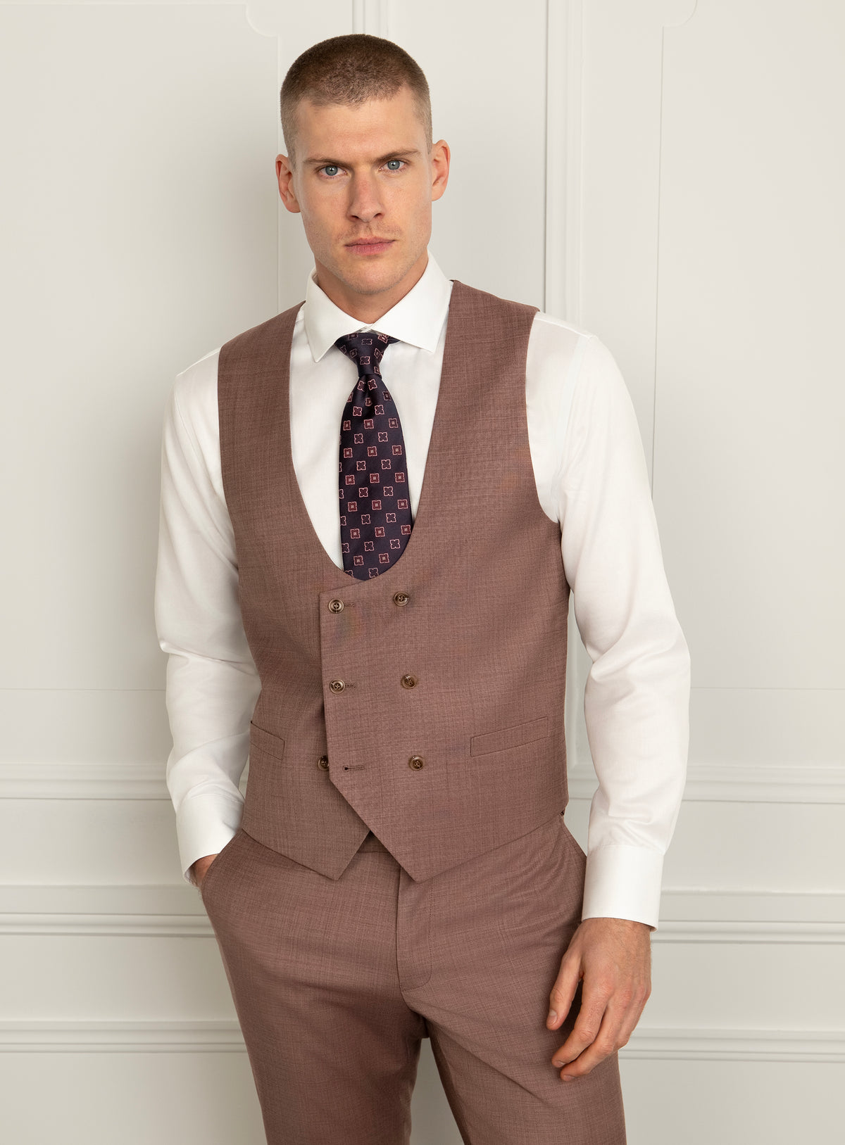 Stefano Sharkskin Dusty Pink Vest - Model straight front view