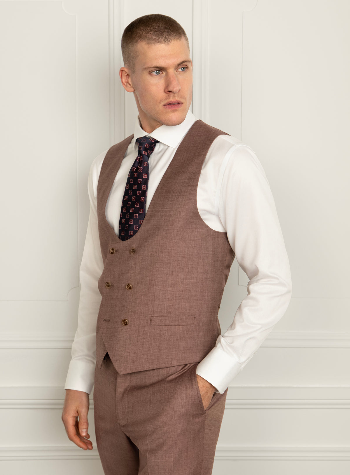 Stefano Sharkskin Dusty Pink Vest - Model angled front view