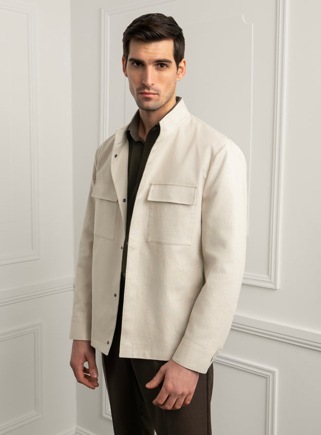 Melfi Basketweave Ecru Harrington Jacket - Model angled front view