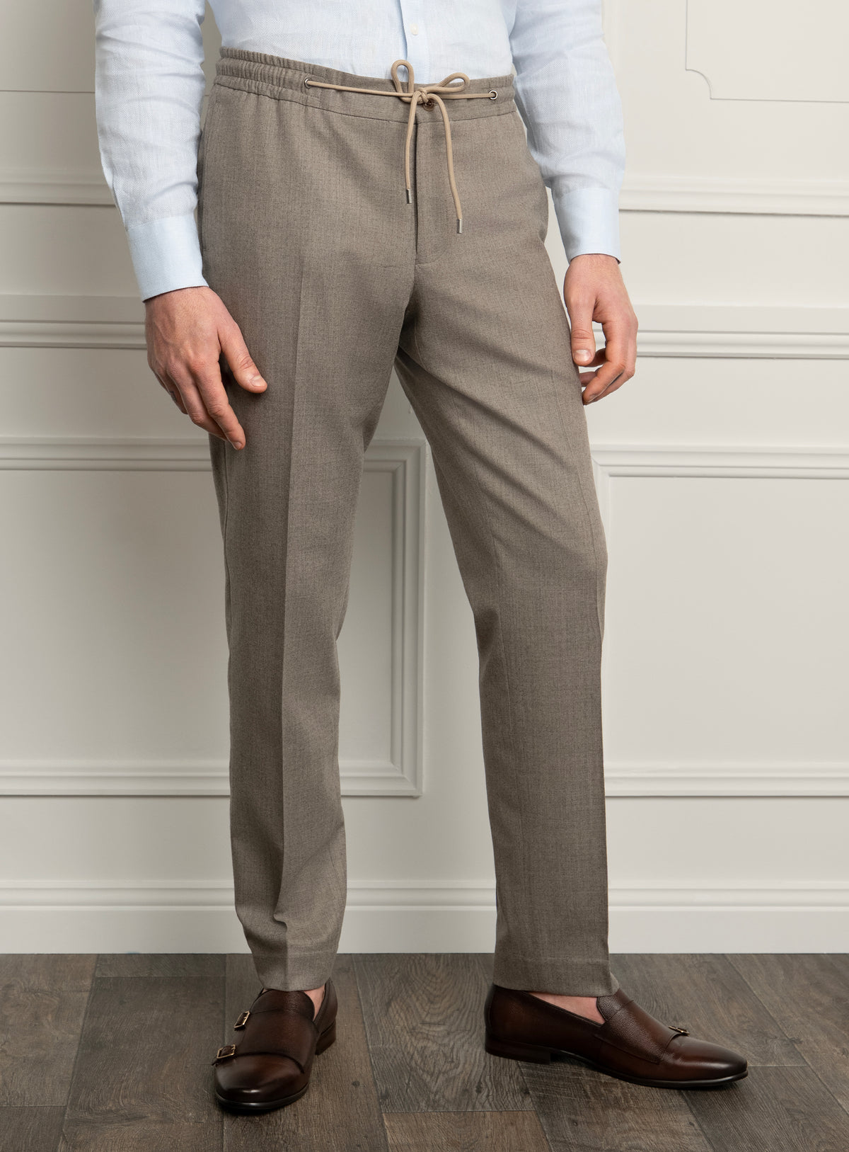 Scalea Fawn Flannel Trousers - Trouser front view