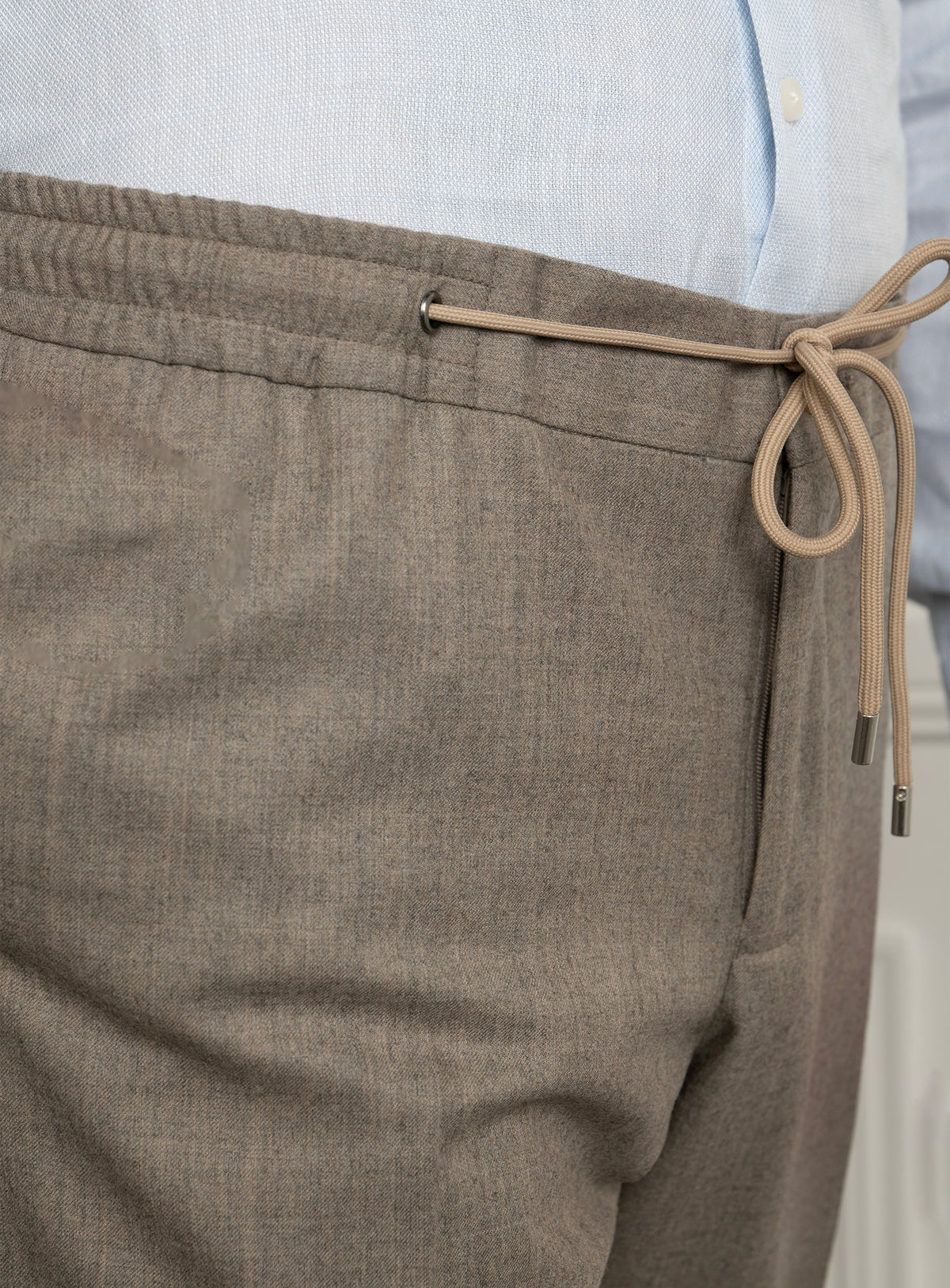 Scalea Fawn Flannel Trousers - Drawstring waistband detail
