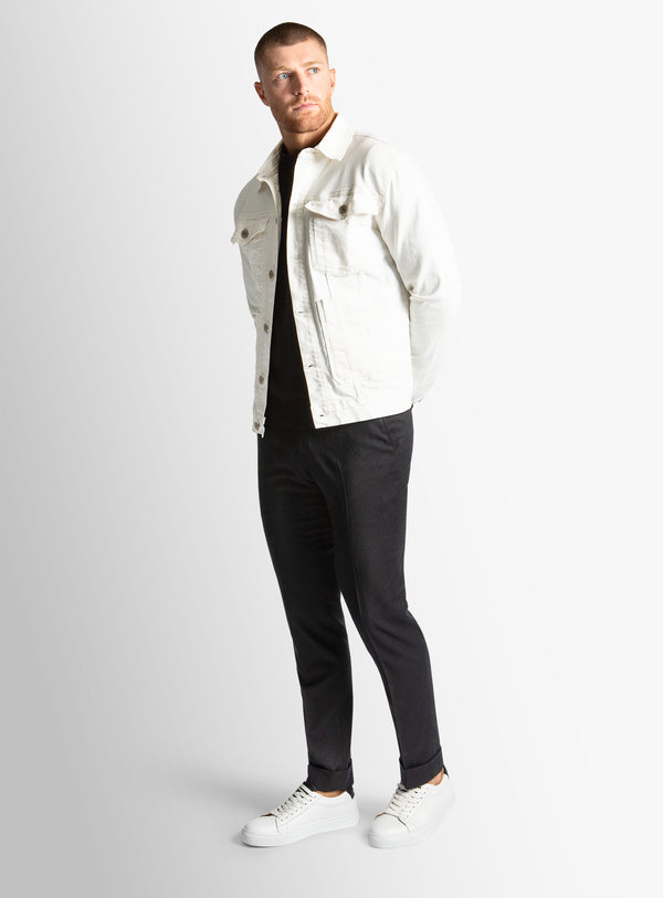 White Sneakers Black Jeans White Jacket Alessio Off White Denim