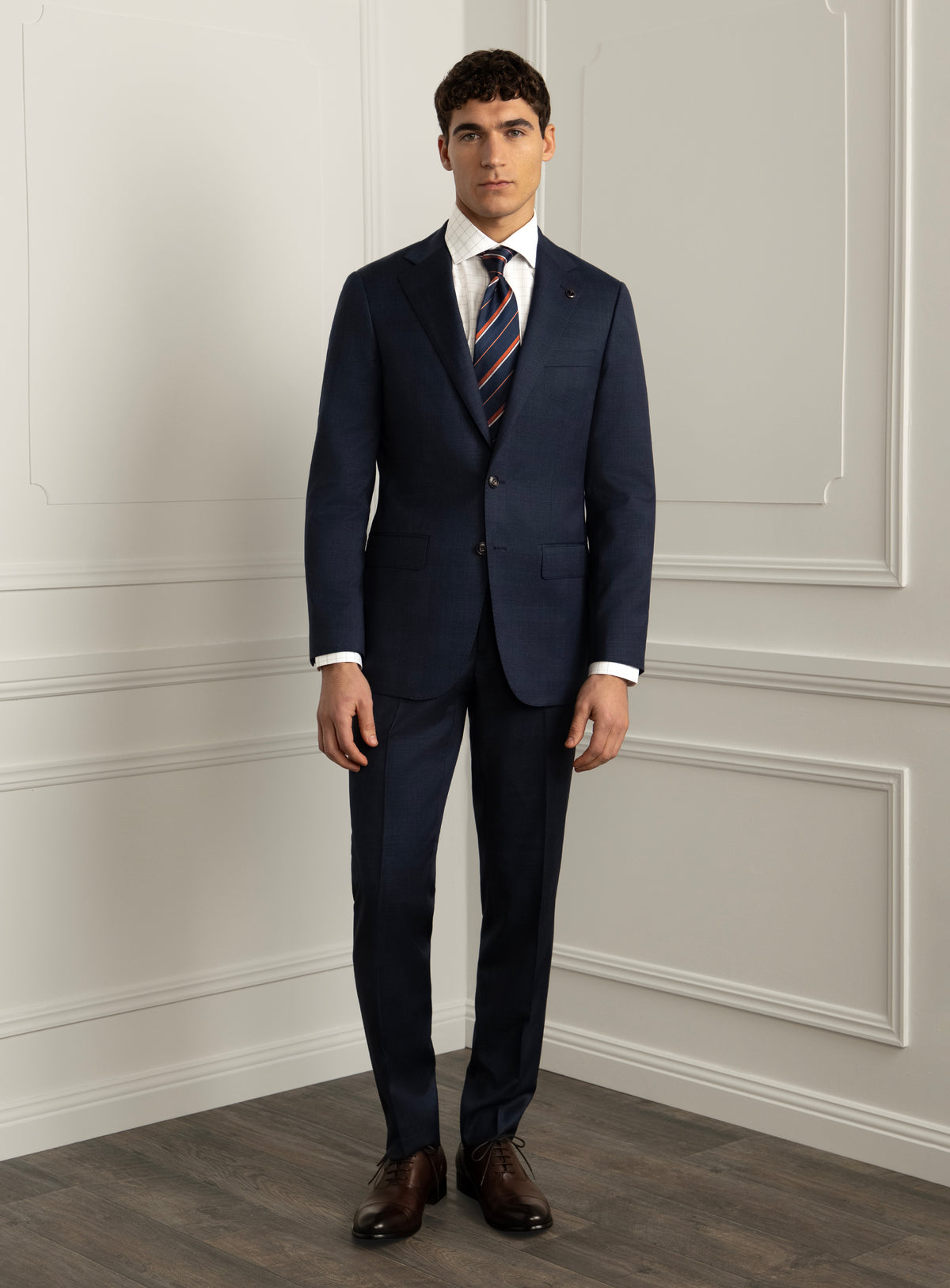 Pazzi Plaid Navy Suit - Full-length model front view