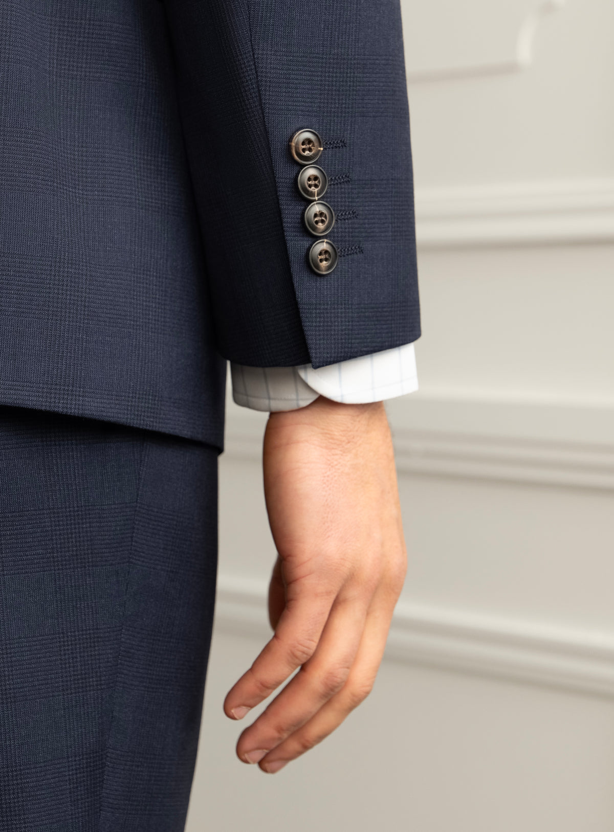 Pazzi Plaid Navy Suit - Sleeve cuff detail