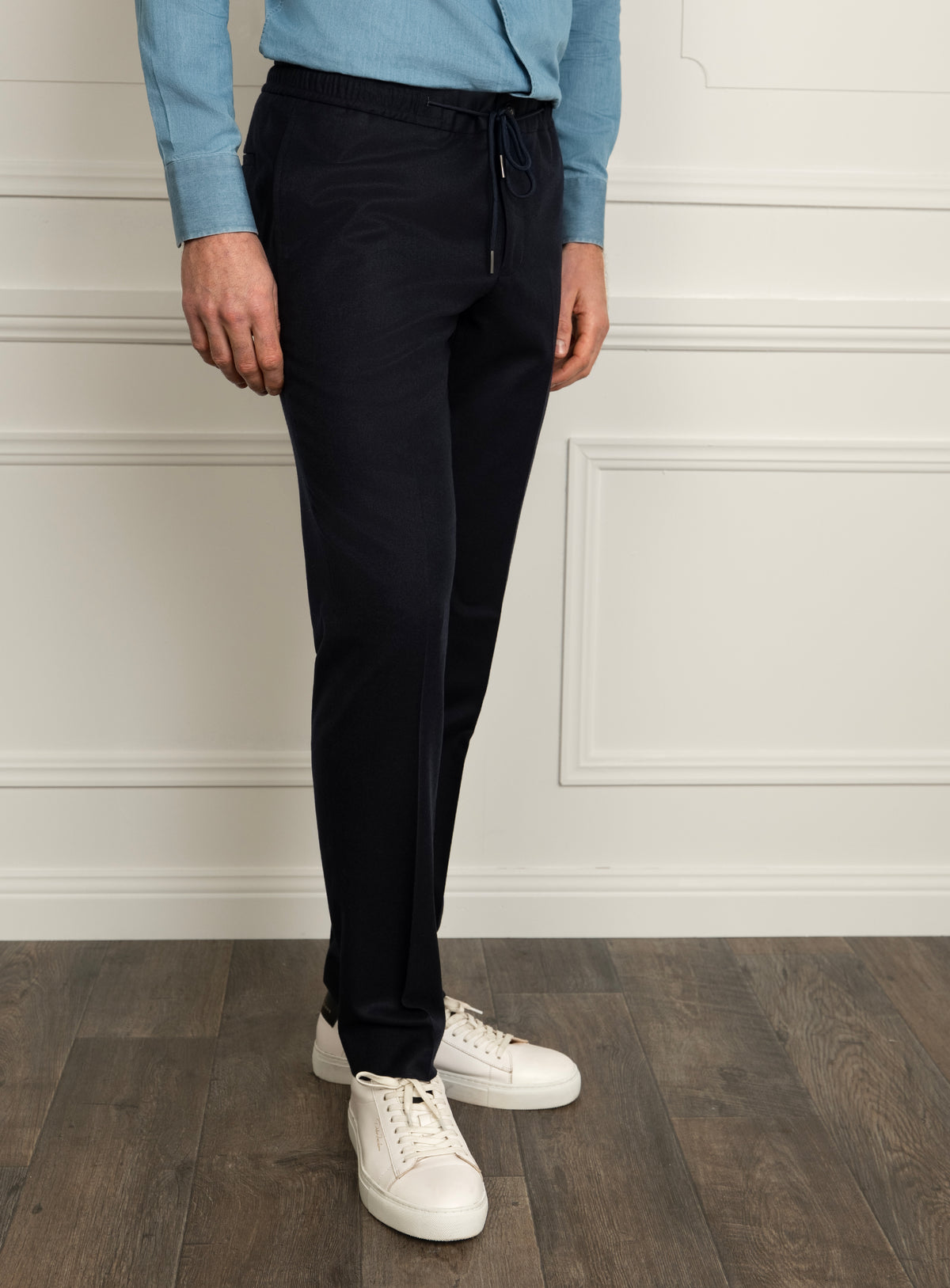 Scalea Navy Flannel Trousers - Trouser angled front view