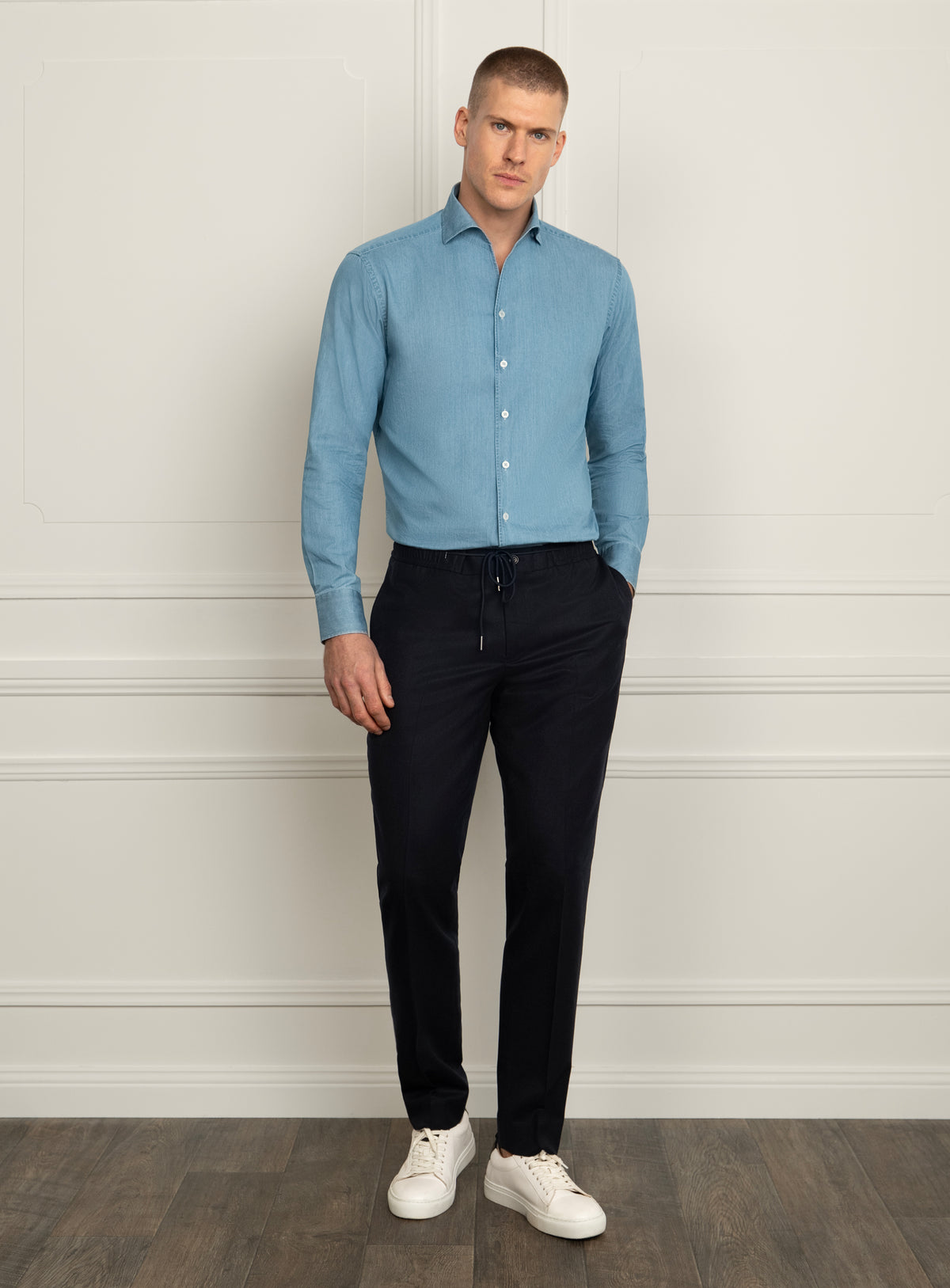 Scalea Navy Flannel Trousers - Full-length styled model view