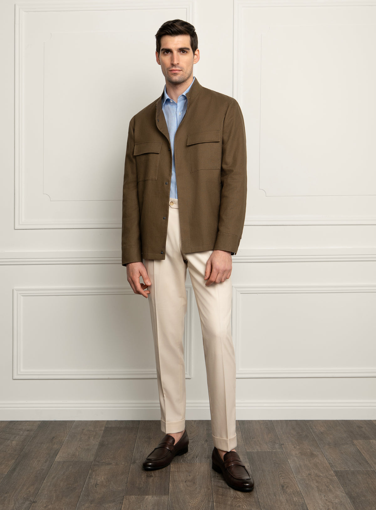 Melfi Basketweave Olive Harrington Jacket - Full-length styled model view