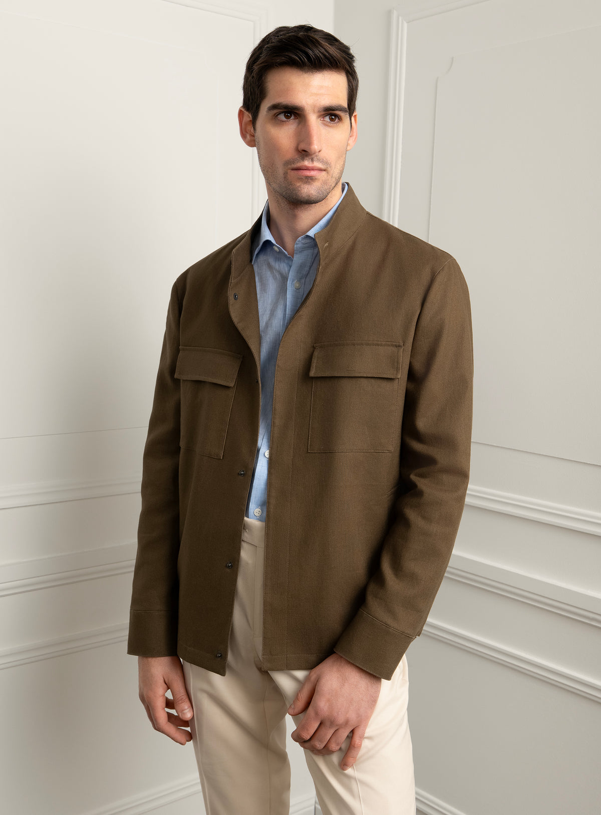 Melfi Basketweave Olive Harrington Jacket - Model angled front view